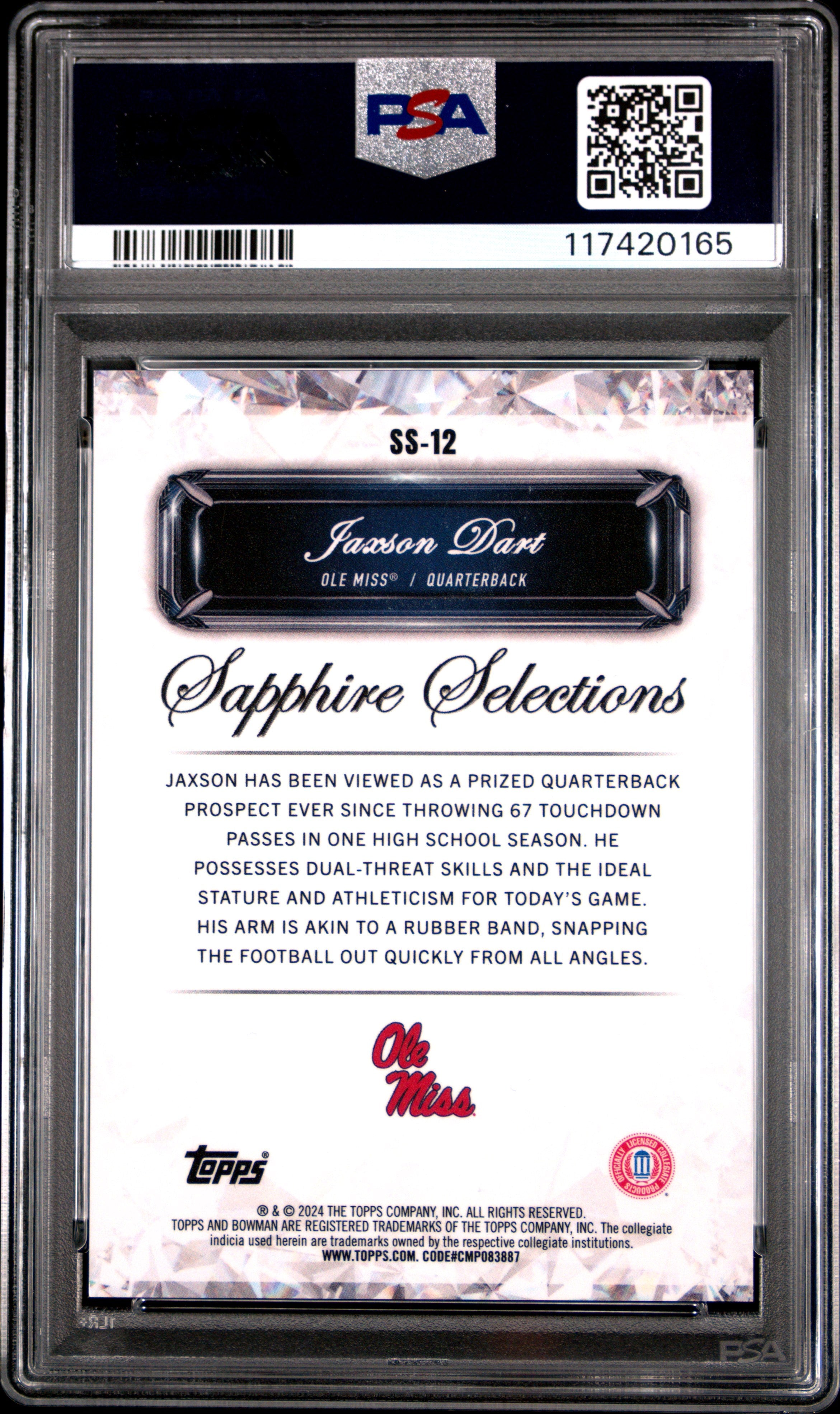 2024 Bowman University Chrome Sapphire Jaxson Dart Orange /25 PSA 10 GEM MINT - Graded Sports Cards