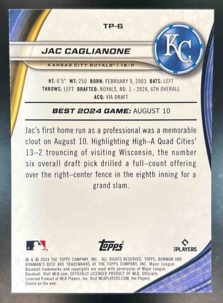 2024 Bowman’s Best Jac Caglianone Prospects #TP-6 Kansas City Royals - Sports Cards