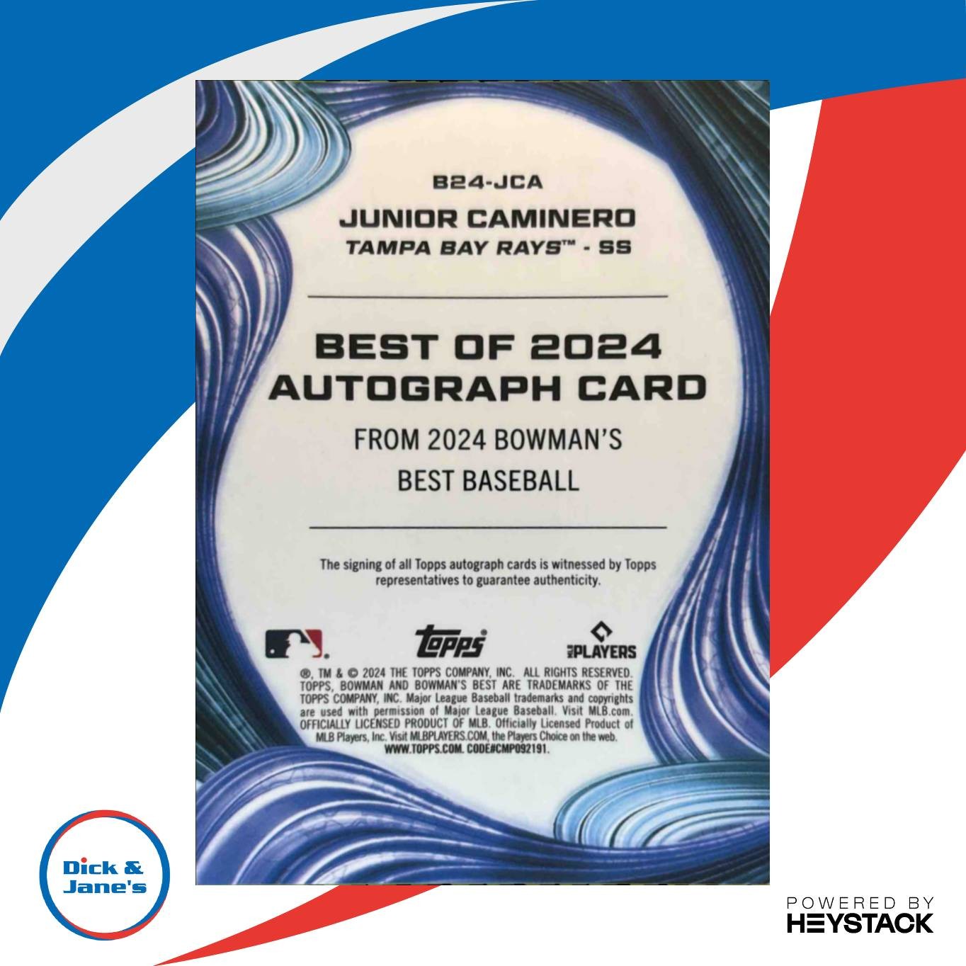 2024 Bowman’s Best Junior Caminero Best of Auto #B24-JCA RC Tampa Bay Rays - Sports Cards
