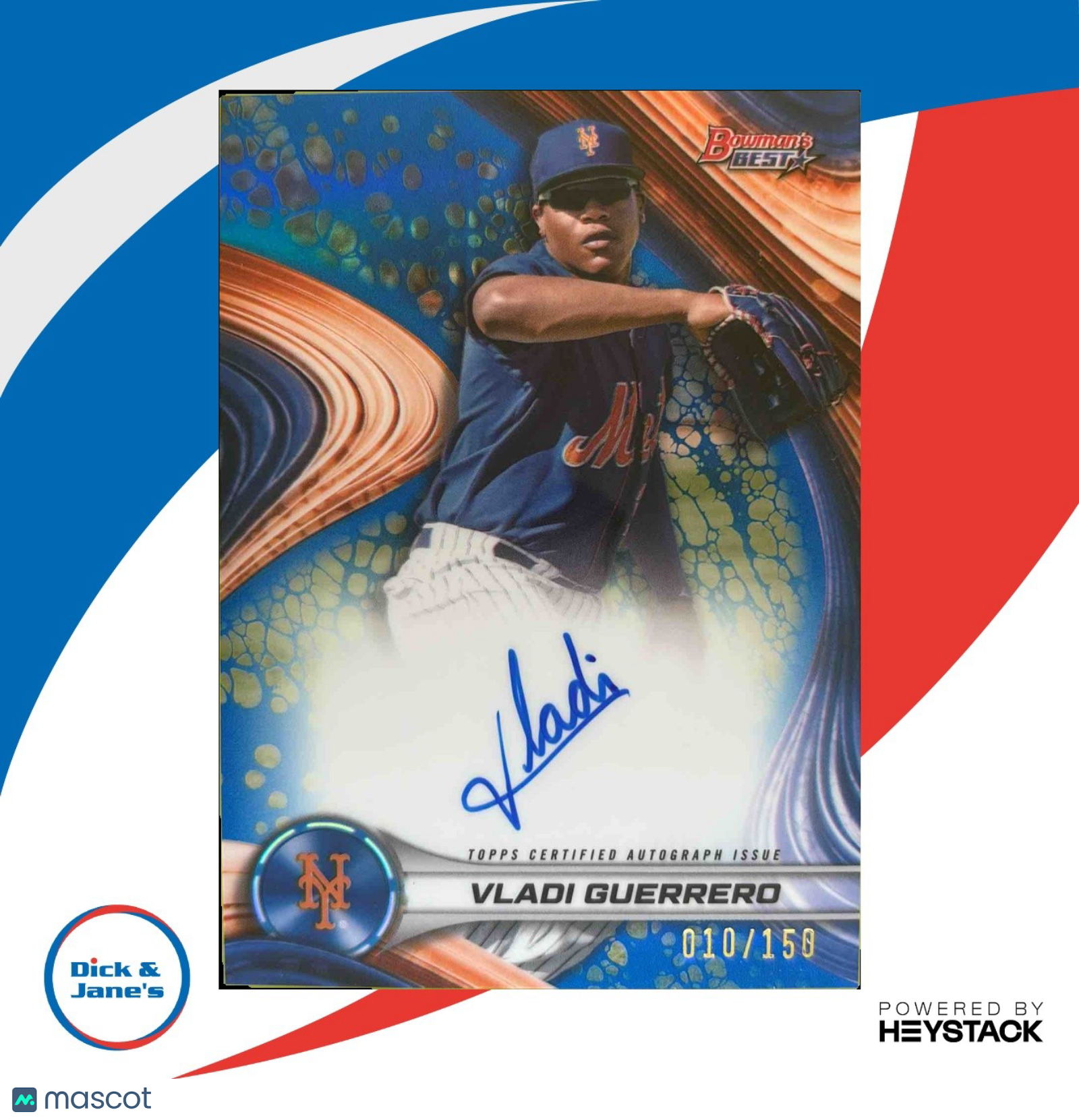 2024 Bowman’s Best Vladi Guerrero Best of Auto Blue Refractor 10/150 NY Mets - Sports Cards