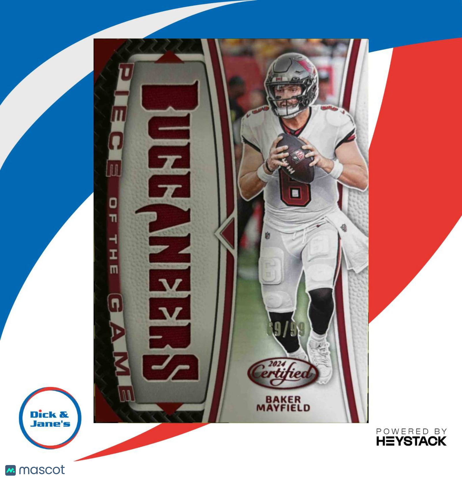 2024 Certified Baker Mayfield Piece of the Game Red 69/99 Tampa Bay Buccaneers - Sports Cards