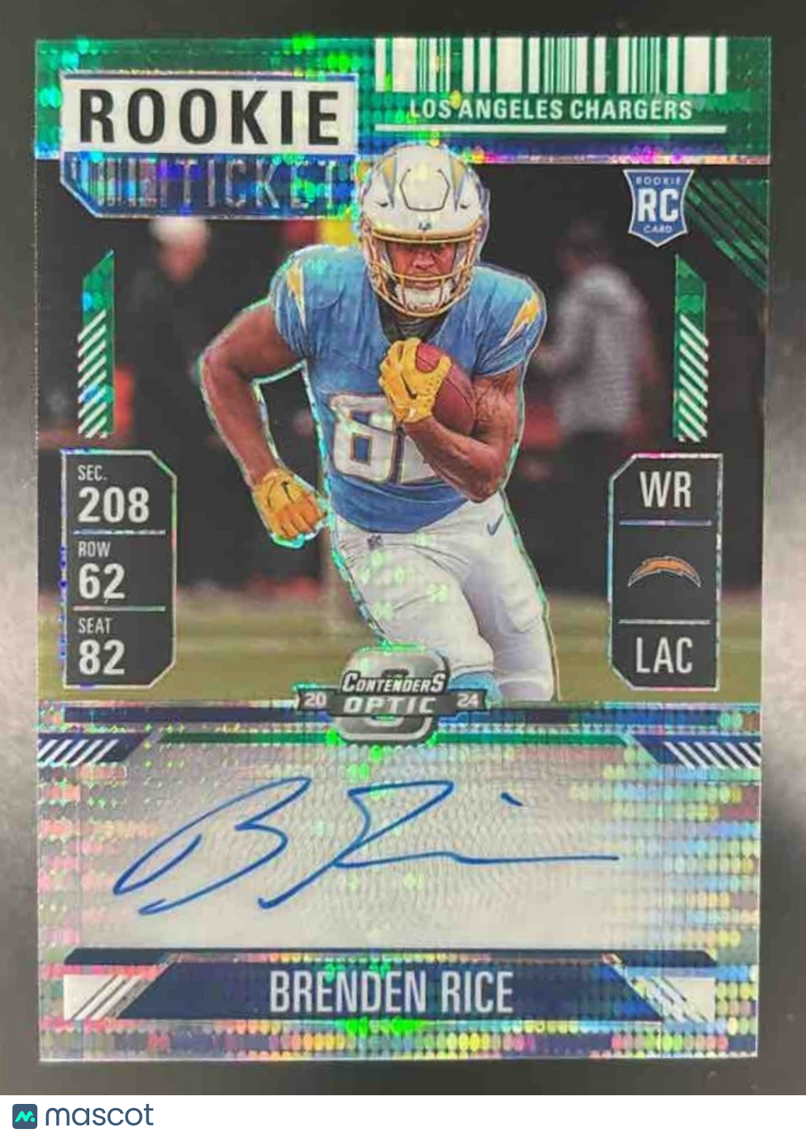 2024 Contenders Optic Brenden Rice RPS Auto Green Pulsar /30 #134 RC Chargers - Sports Cards