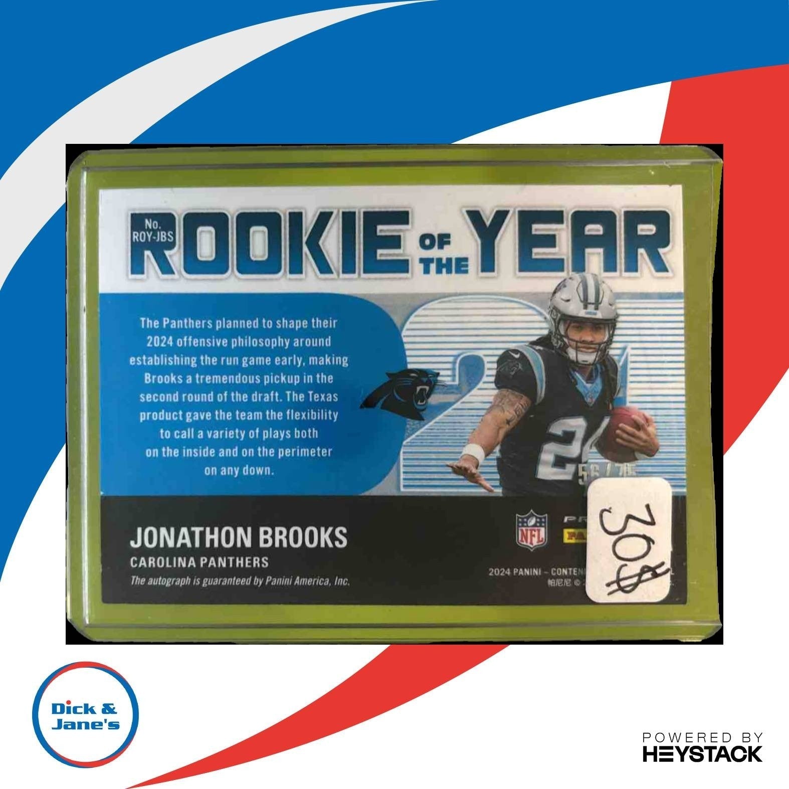 2024 Contenders Optic Jonathon Brook Rookie Ticket RPS Auto Blue /75 RC Panthers - Sports Cards