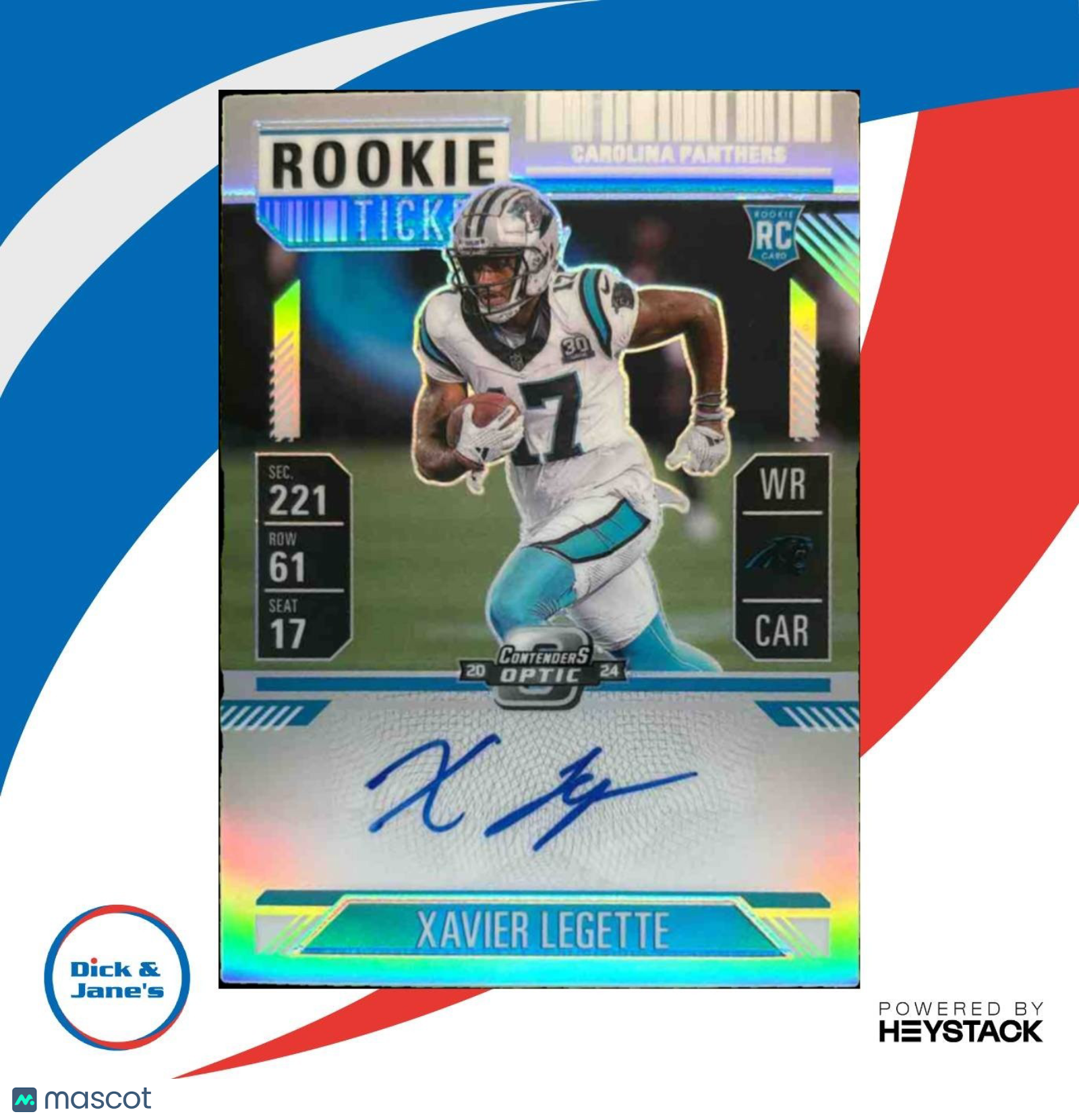 2024 Contenders Optic Xavier Legette RPS Auto Silver Prizm #107 RC Panthers - Sports Cards