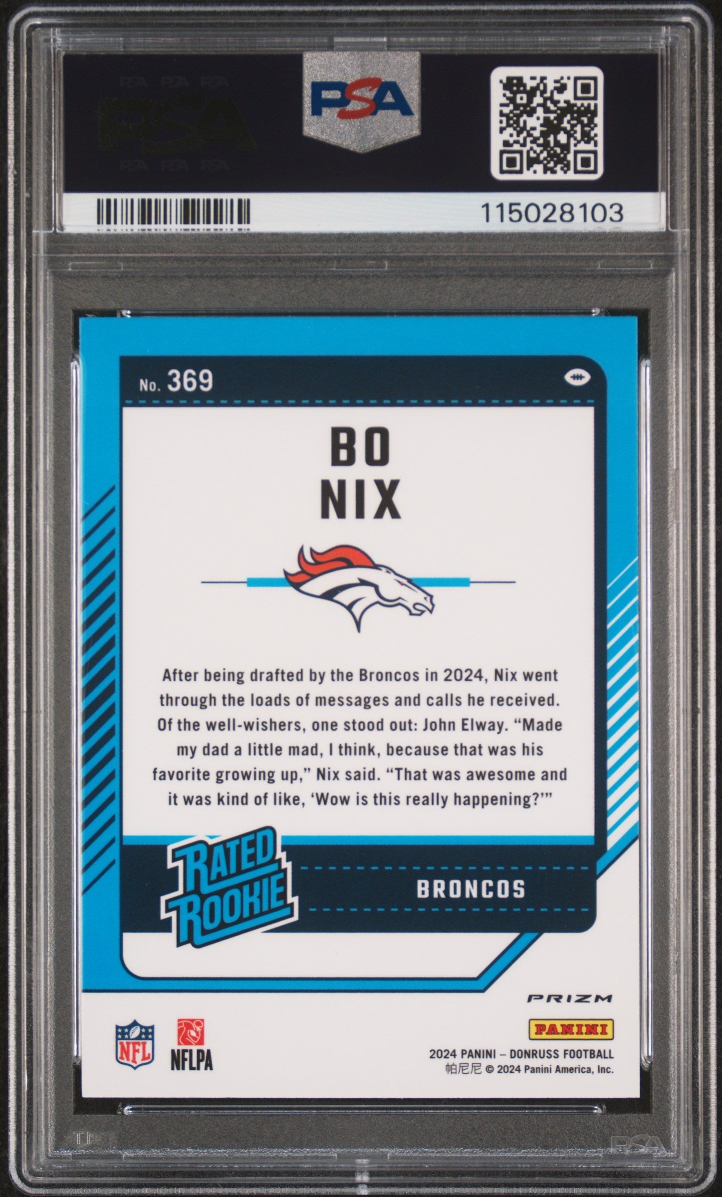 2024 Donruss Bo Nix Optic Preview Pink Rated Rookie PSA 9 MINT Denver Broncos - Graded Sports Cards