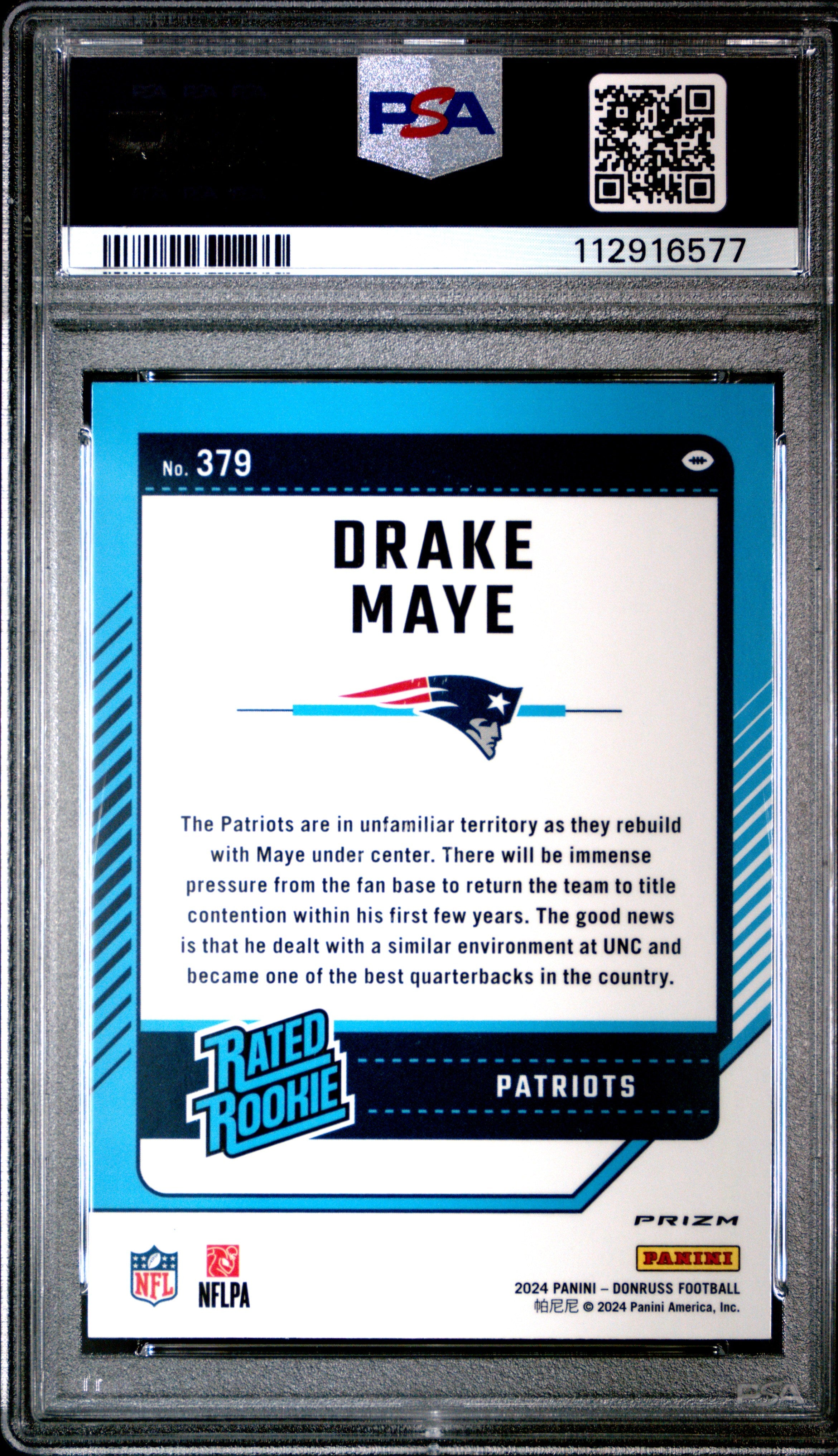 2024 Donruss Drake Maye Optic Preview Red Wave Rookie PSA 9 New England Patriots Graded Sports Cards