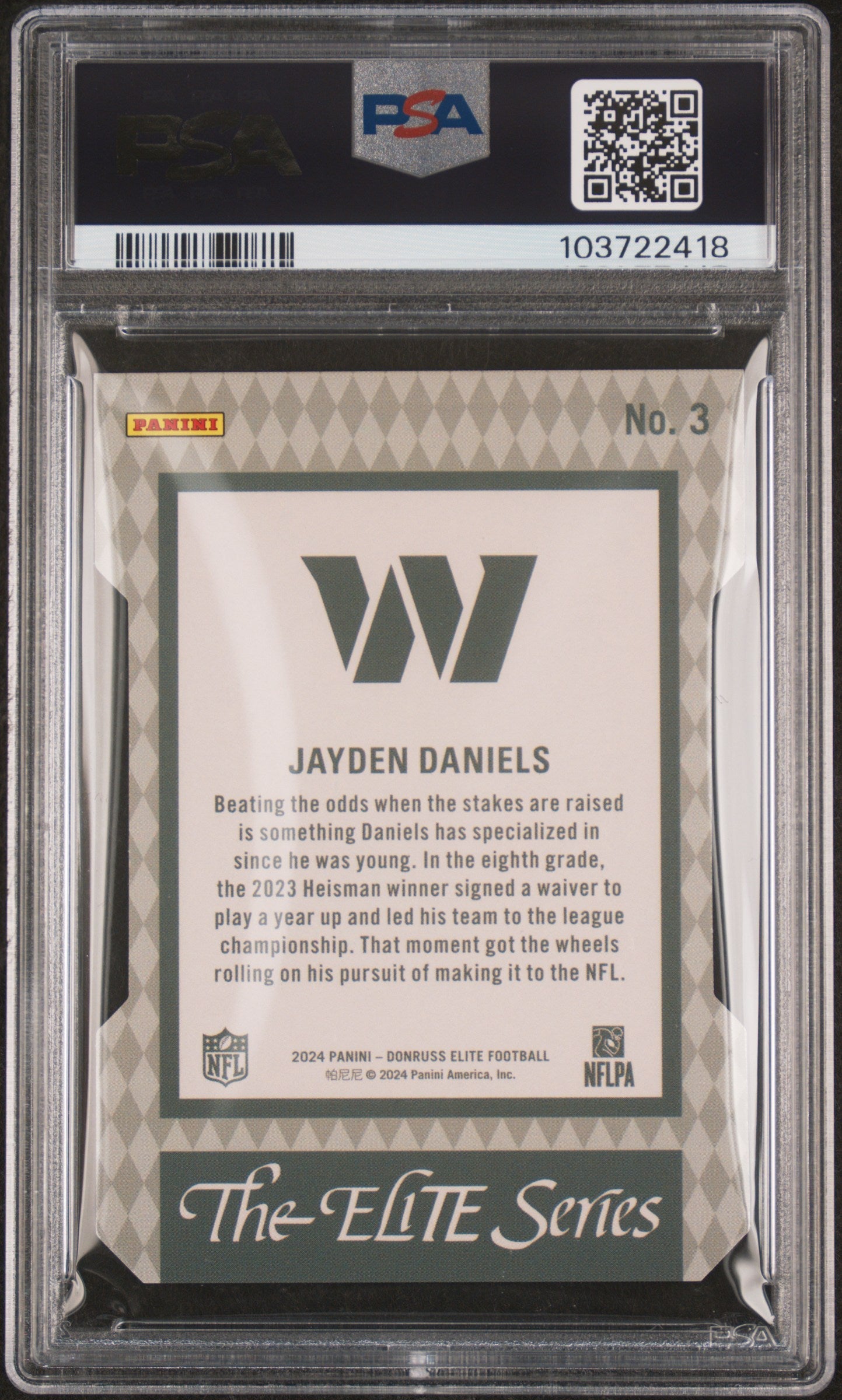 2024 Donruss Elite 1992 Elite Rookies Jayden Daniels ’92 Aspirations 93/99 PSA 9 - Graded Sports Cards