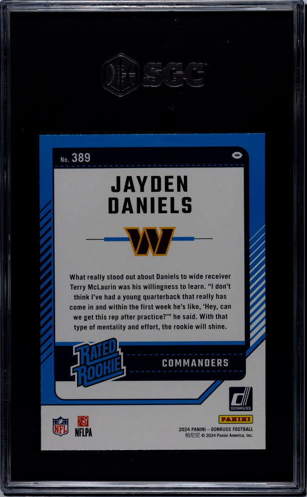 2024 Donruss Jayden Daniels Rookie #389 SGC 9 Washington Commanders - Graded Sports Cards