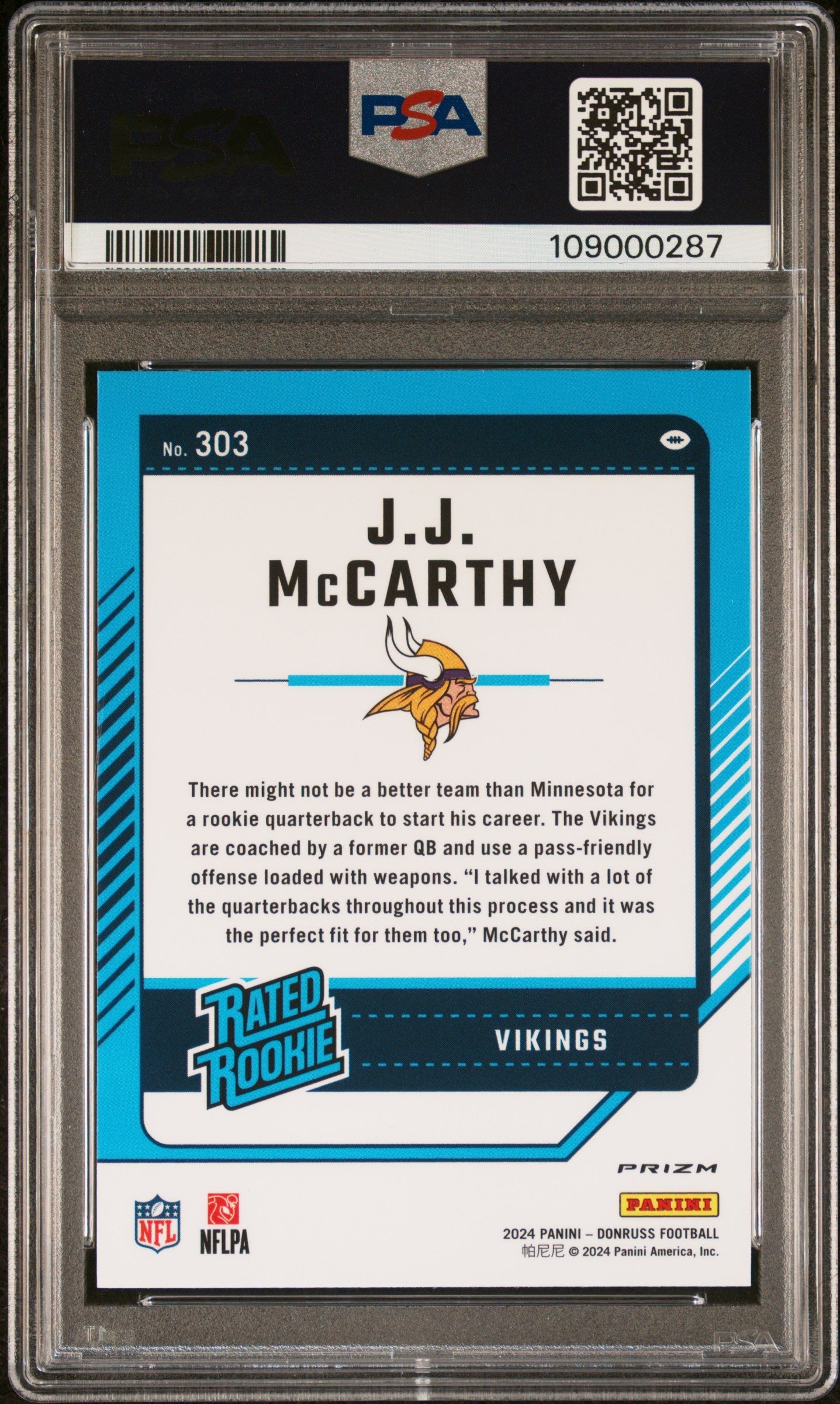 2024 Donruss JJ Mccarthy Optic Preview Red Pandora Rookie #303 PSA 10 Vikings Graded Sports Cards