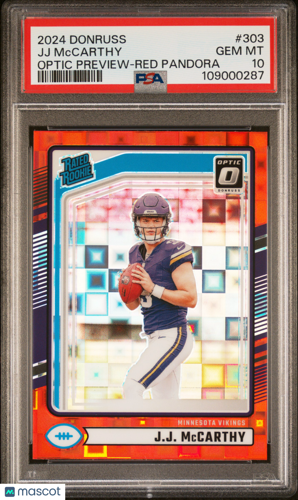 2024 Donruss JJ Mccarthy Optic Preview Red Pandora Rookie #303 PSA 10 Vikings - Graded Sports Cards