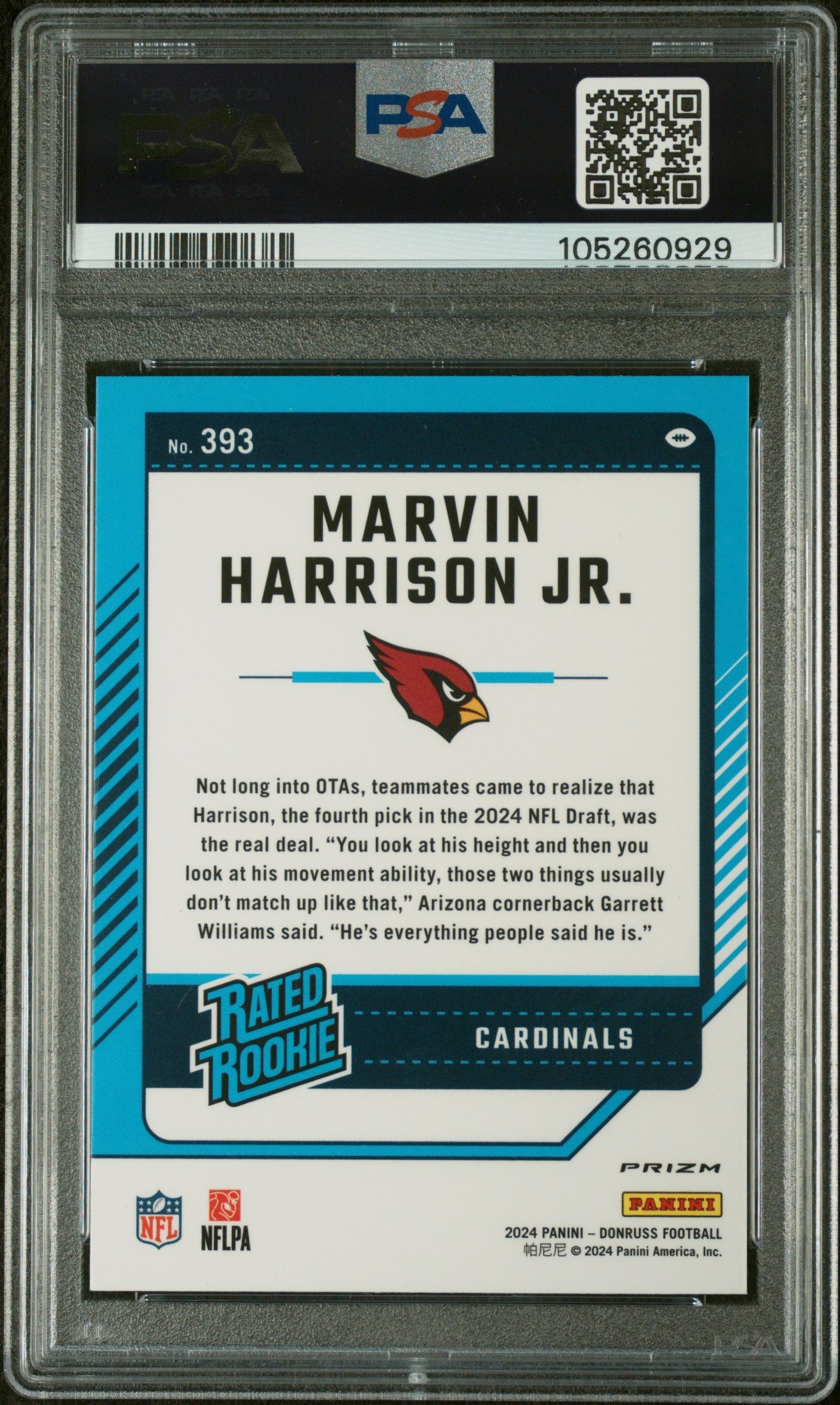 2024 Donruss Marvin Harrison JR. Optic Preview Red Pandora Rookie PSA 9 Arizona - Graded Sports Cards