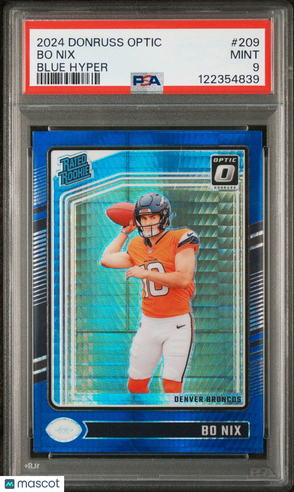 2024 Donruss Optic Bo Nix Blue Hyper Rated Rookie #209 PSA 9 Denver Broncos Graded Sports Cards