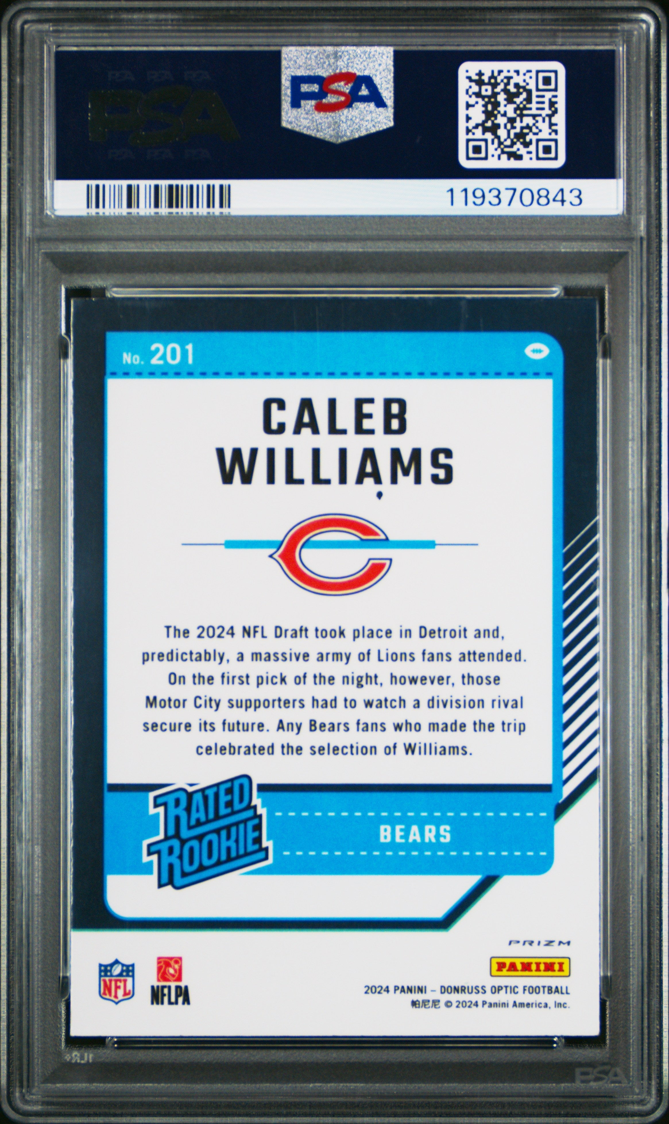 2024 Donruss Optic Caleb Williams Green Velocity Rated Rookie #201 PSA 10 GEM - Graded Sports Cards