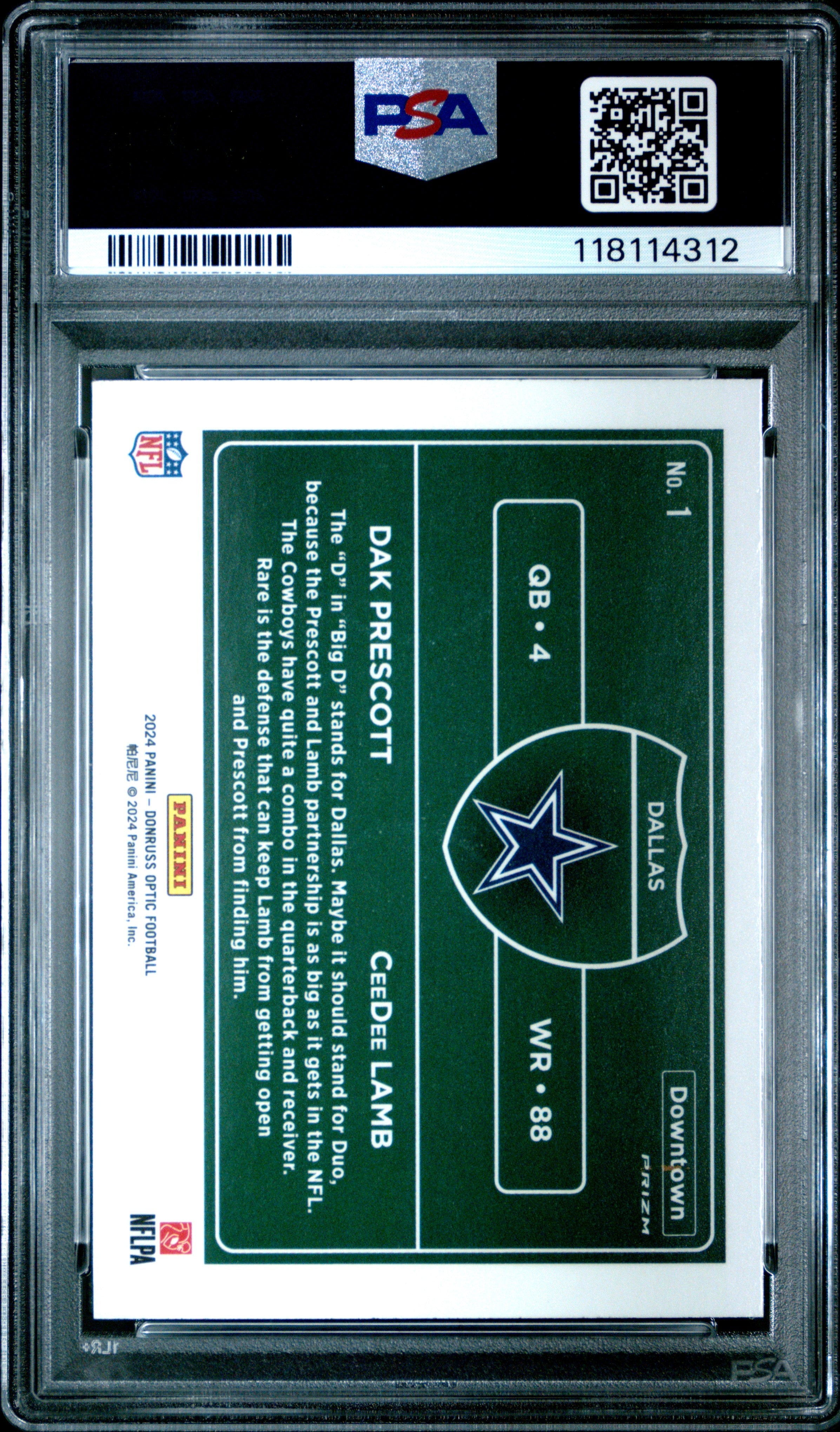 2024 Donruss Optic Downtown Duos Lamb Prescott #1 PSA 10 GEM MINT Dallas Cowboy - Graded Sports Cards
