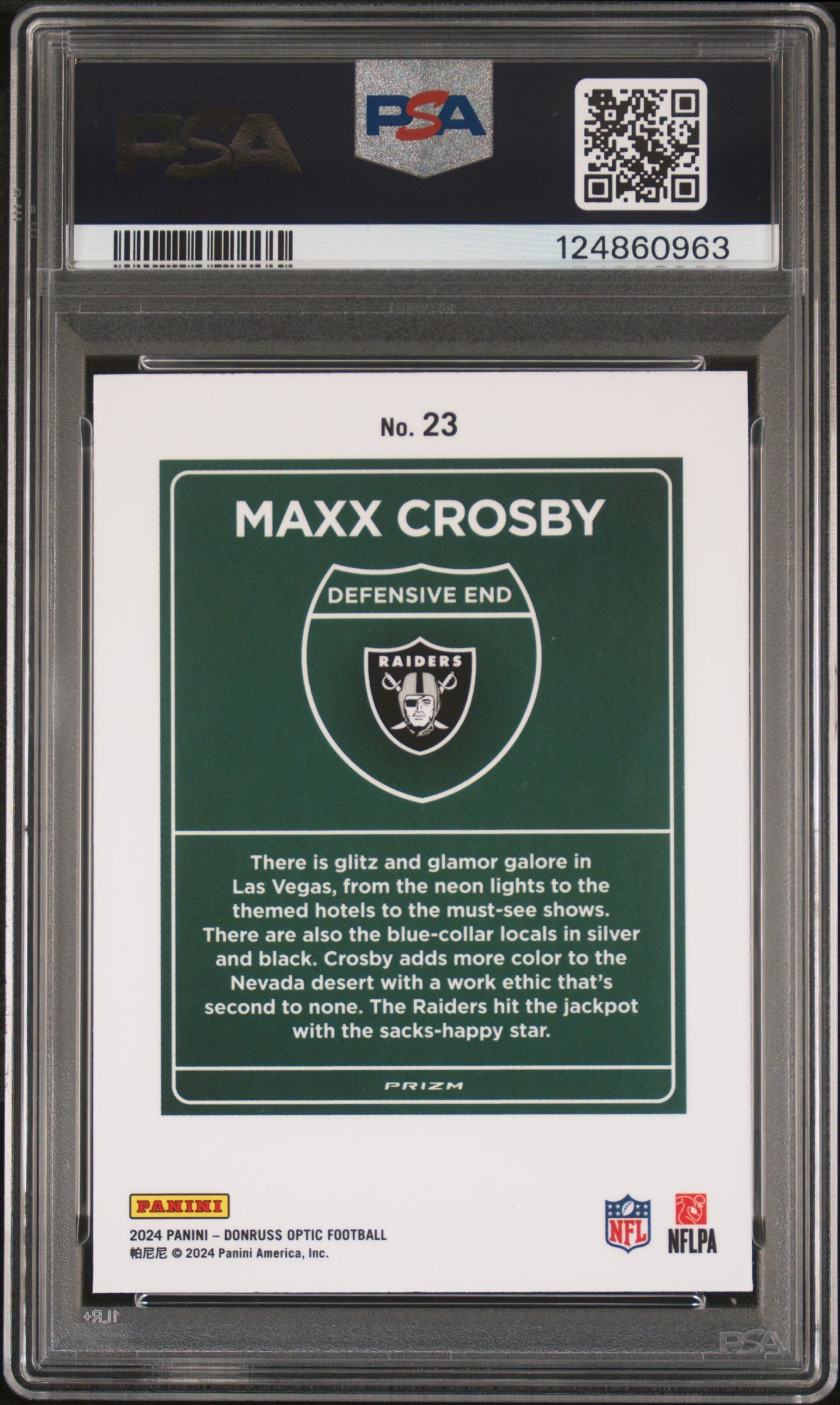 2024 Donruss Optic Downtown! Maxx Crosby Downtown #23 PSA 10 Las Vegas Raiders - Graded Sports Cards