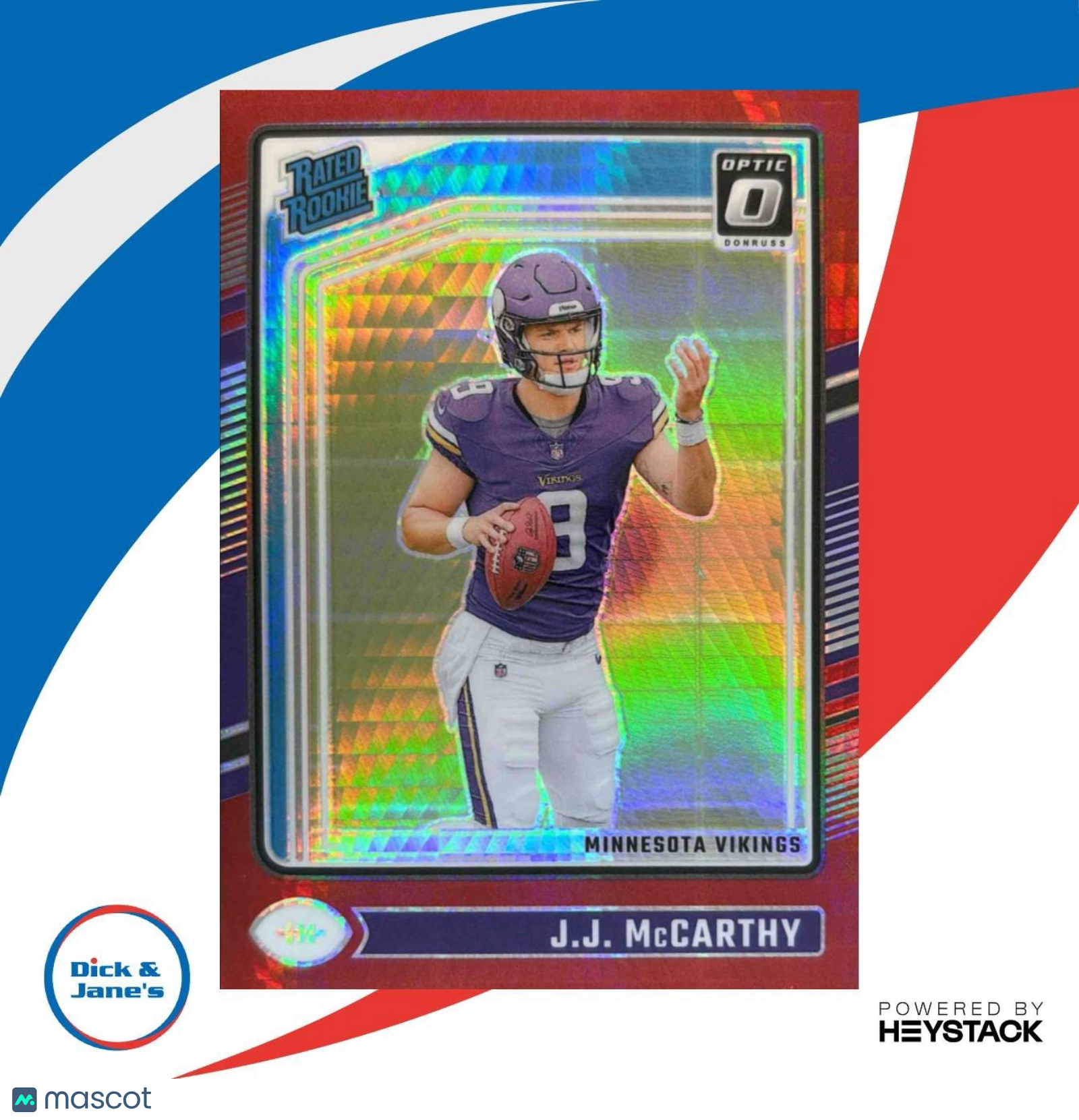 2024 Donruss Optic J.J. McCarthy Red Hyper #235 Rated Rookie Minnesota Vikings - Sports Cards
