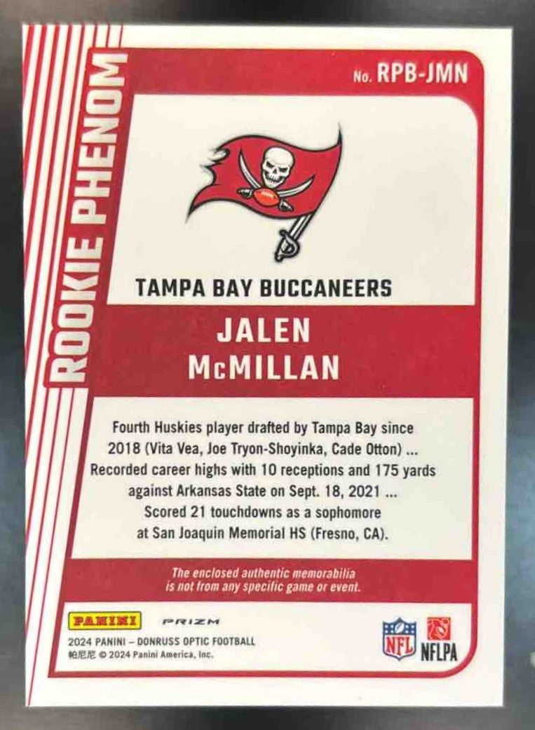 2024 Donruss Optic Jalen McMillan Rookie Phenoms Blue Hyper MEM RC Buccaneers - Sports Cards