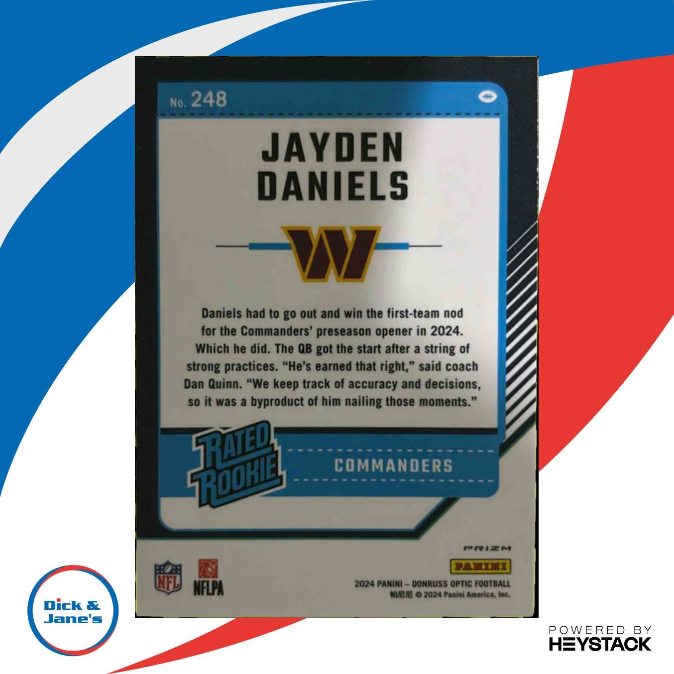 2024 Donruss Optic Jayden Daniels Holo #248 Rated Rookie Washington Commanders - Sports Cards