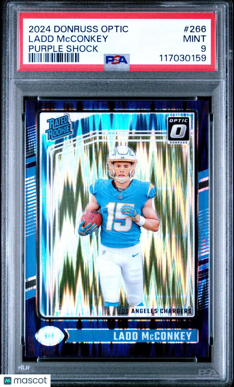 2024 Donruss Optic Ladd Mcconkey Purple Shock Rated Rookie 266 PSA 9 LA Chargers Graded Sports Cards
