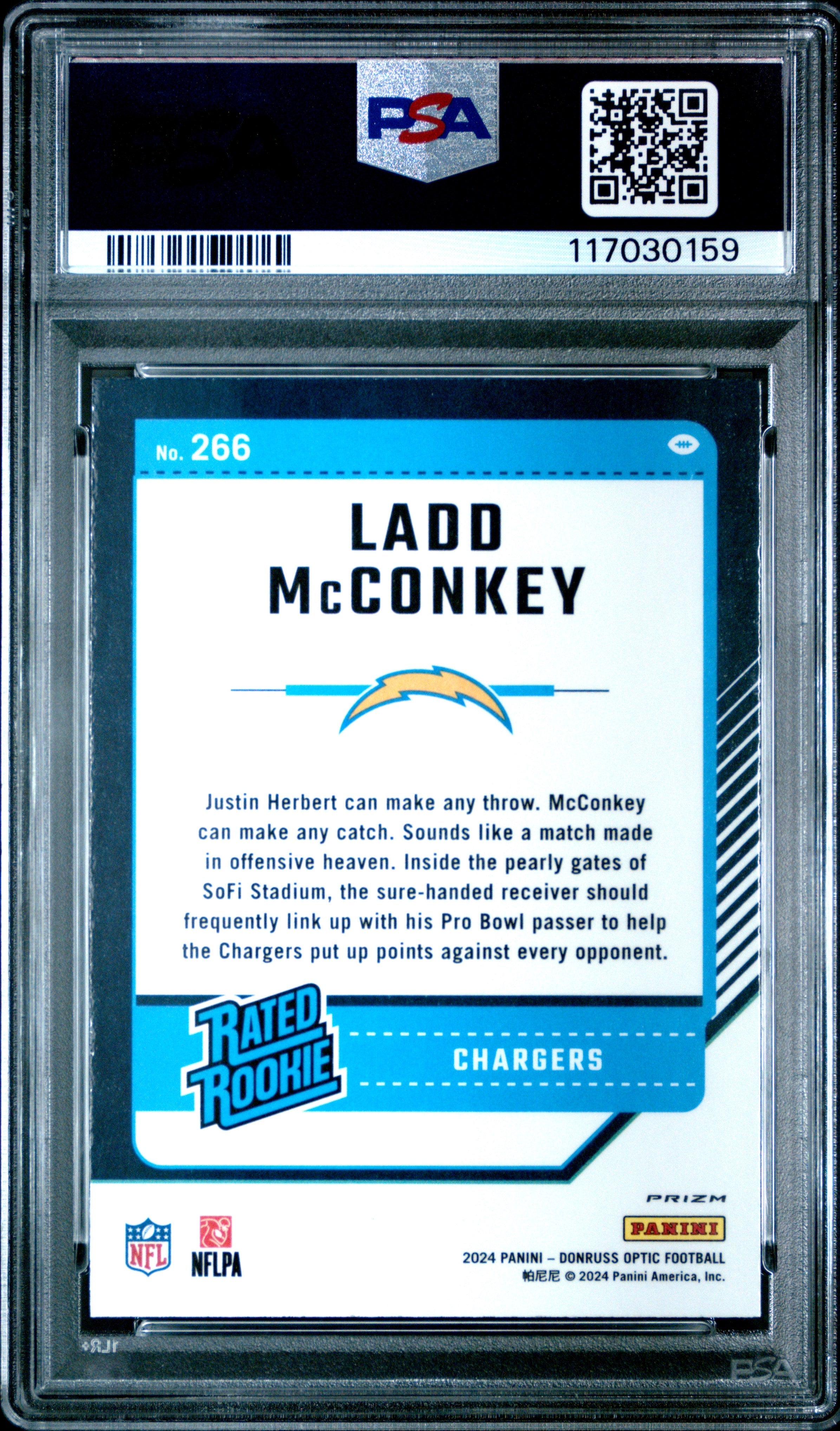 2024 Donruss Optic Ladd Mcconkey Purple Shock Rated Rookie 266 PSA 9 LA Chargers Graded Sports Cards
