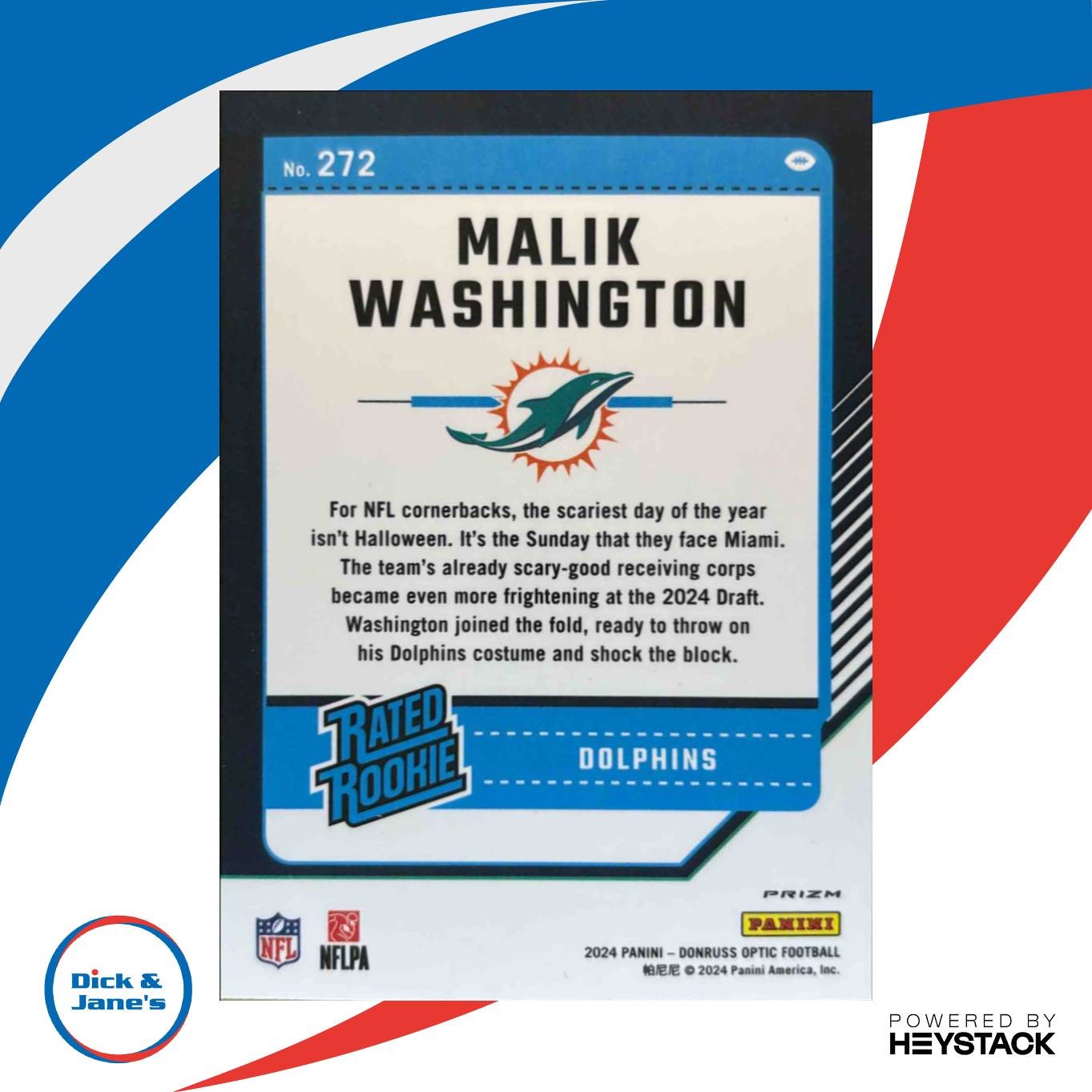 2024 Donruss Optic Malik Washington Red Hyper #272 Rated Rookie Miami Dolphins - Sports Cards
