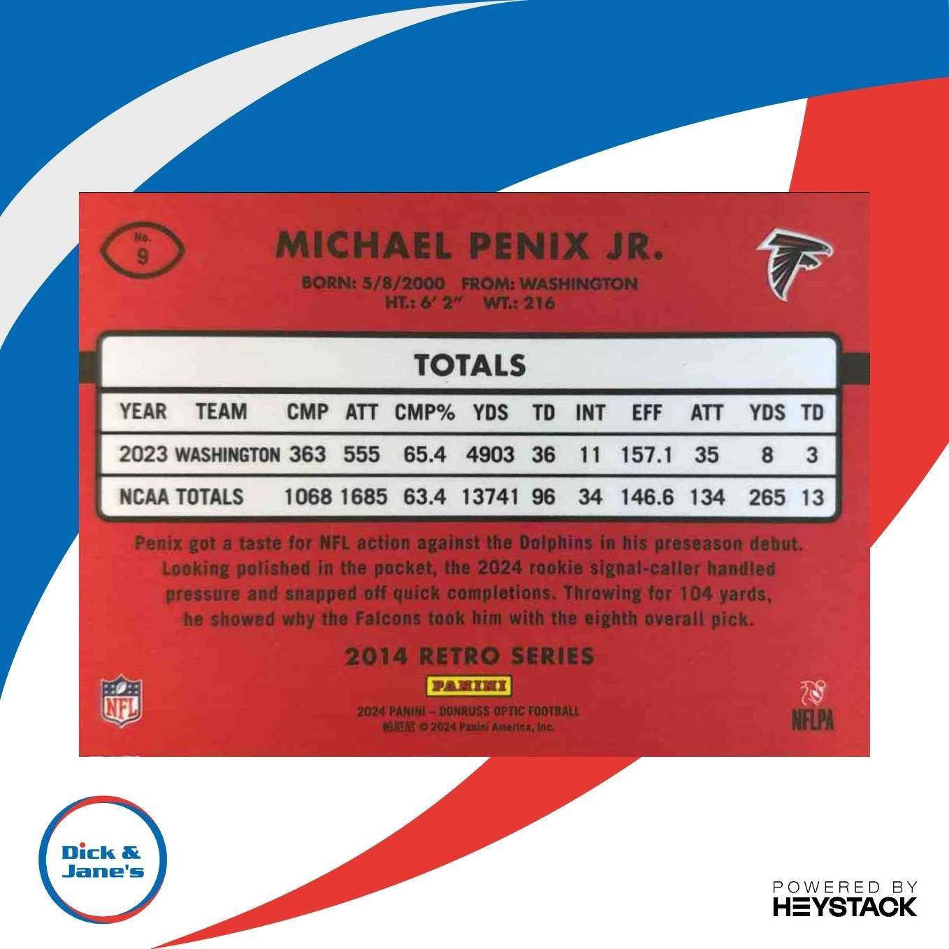 2024 Donruss Optic Michael Penix Jr. 2014 Retro Series #9 Atlanta Falcons - Sports Cards