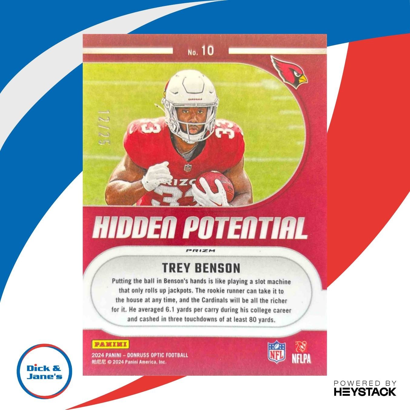 2024 Donruss Optic Trey Benson Hidden Potential Purple Stars /25 #10 RC Cardinal - Sports Cards
