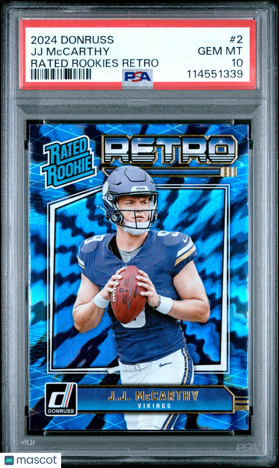 2024 Donruss Rated Rookies Retro JJ Mccarthy Rookie #2 PSA 10 Minnesota Vikings - Graded Sports Cards