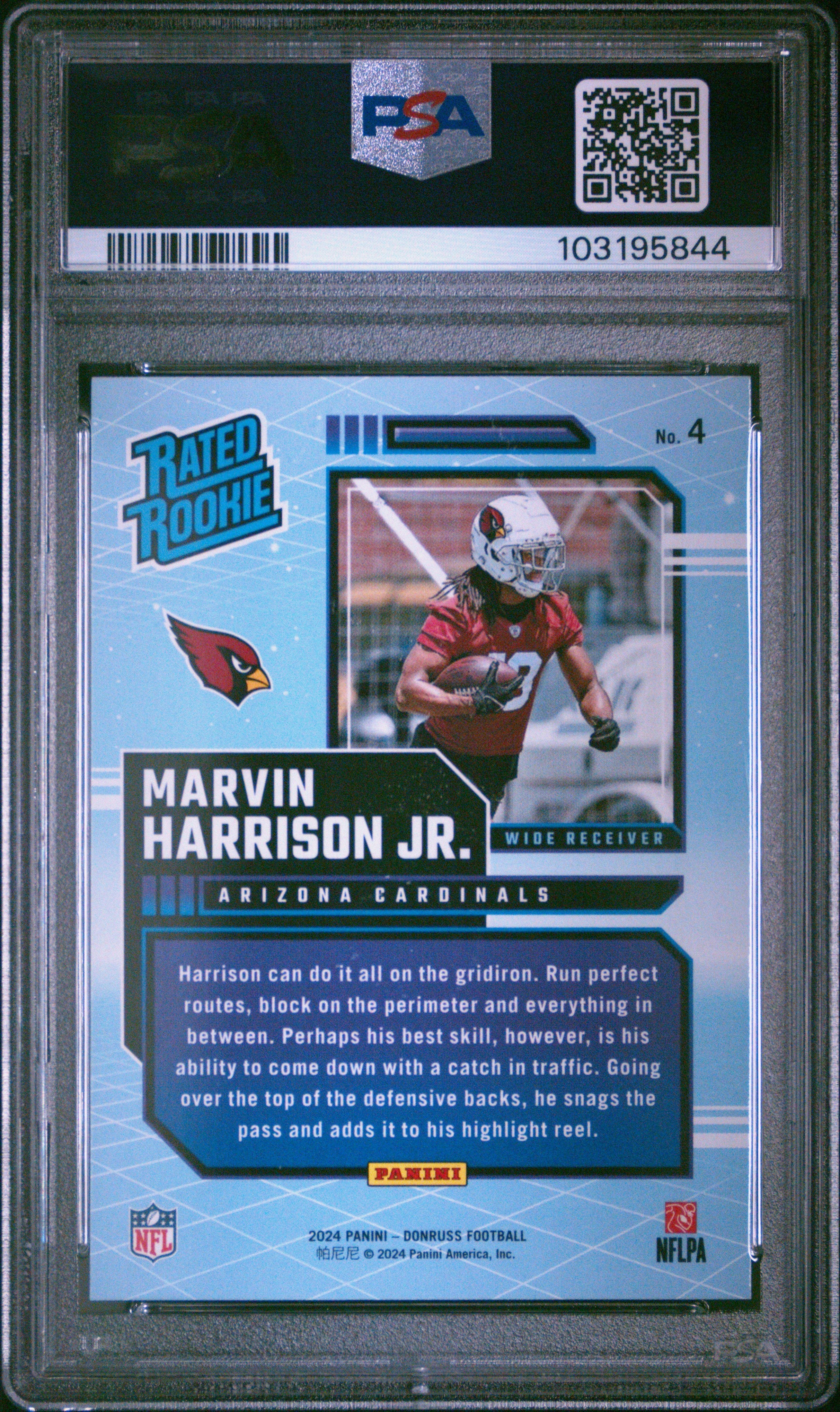 2024 Donruss Rated Rookies Retro Marvin Harrison JR. Rookie #4 PSA 10 Arizona - Graded Sports Cards