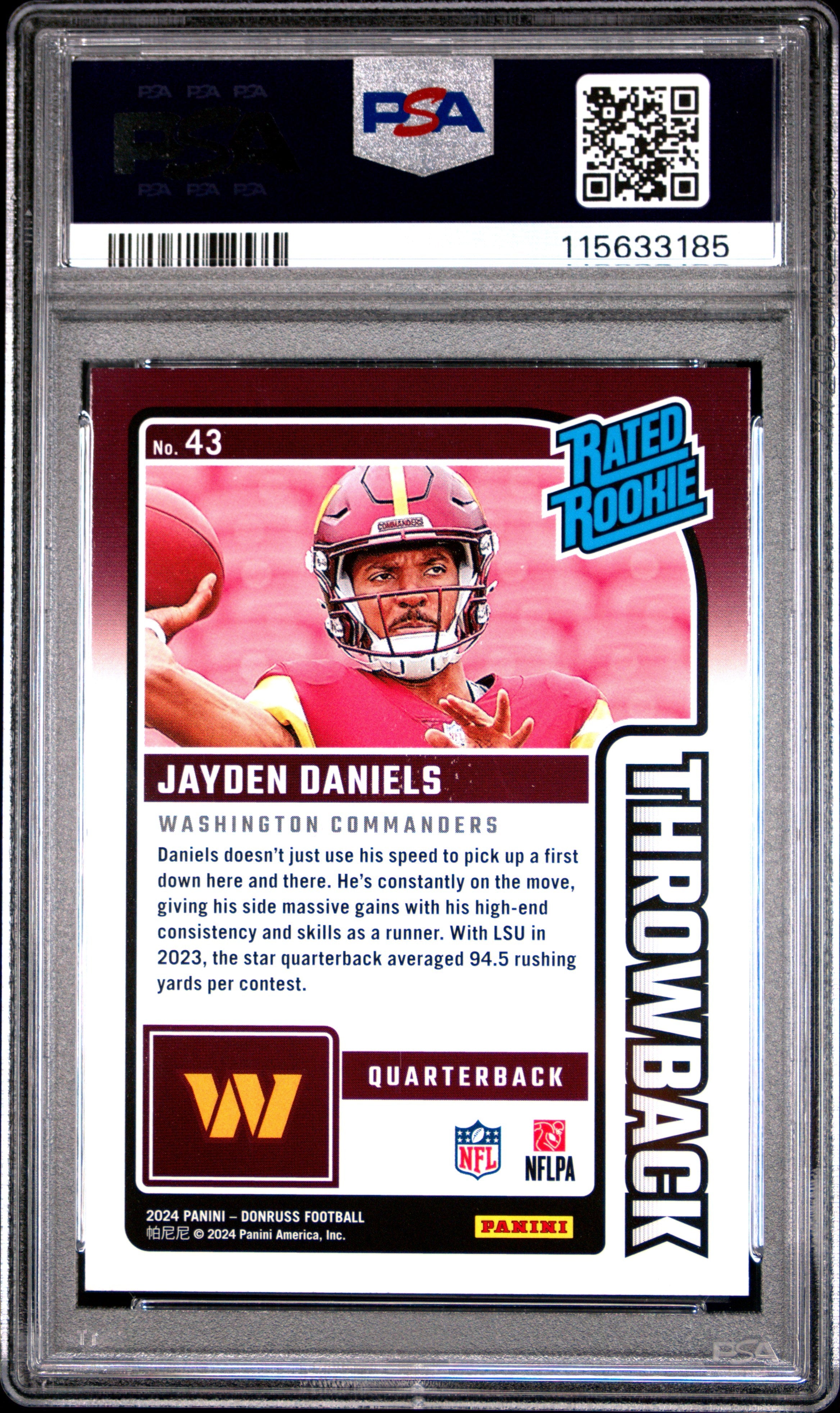 2024 Donruss Rated Rookies Throwback Jayden Daniels Rookie PSA 10 GEM MINT - Graded Sports Cards