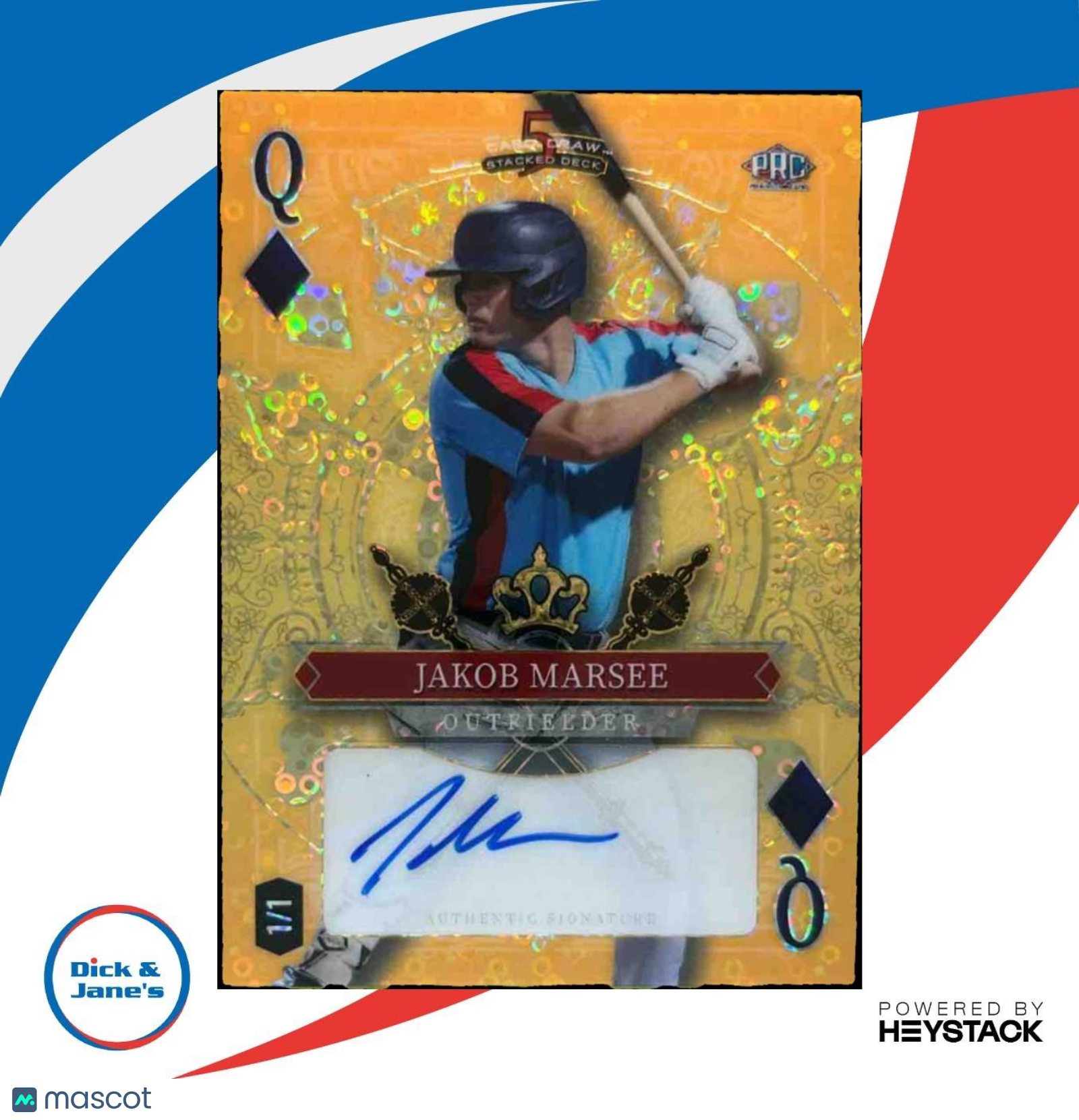 2024 Five Card Stacked Deck 1/1 Auto Jakob Marsee Queen of Diamonds - Sports Cards