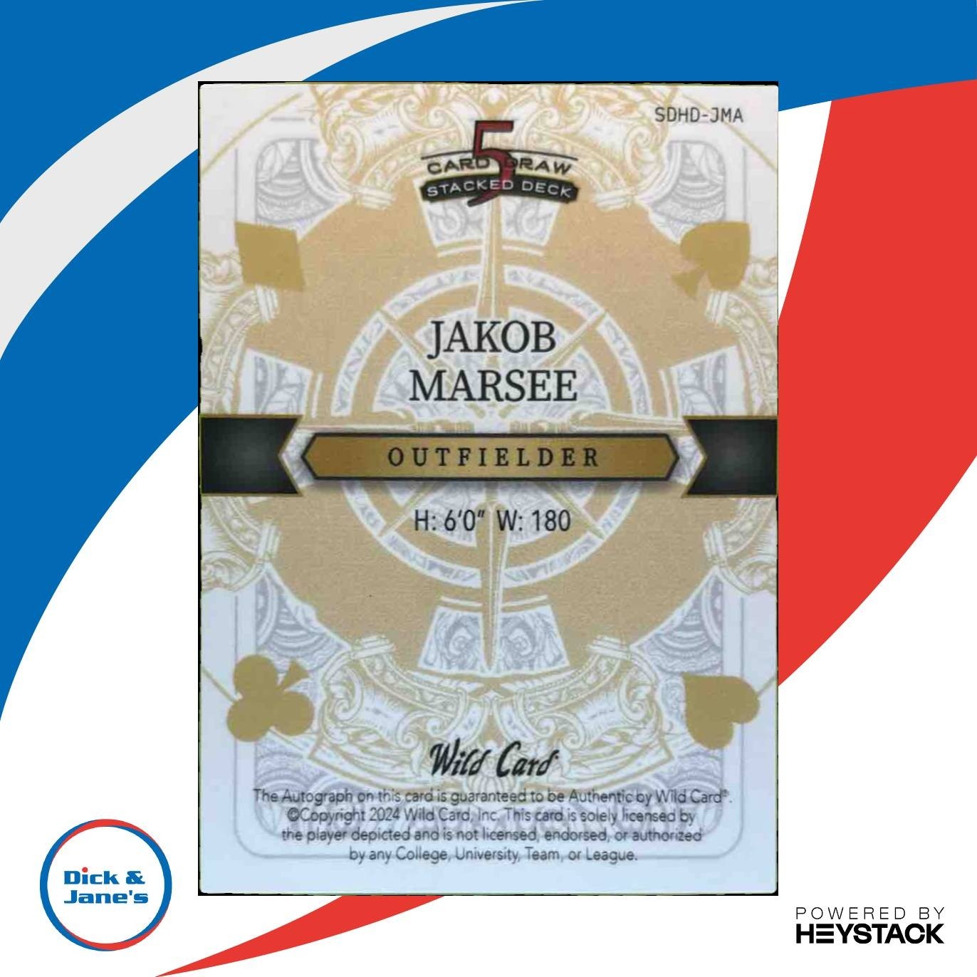 2024 Five Card Stacked Deck 1/1 Auto Jakob Marsee Queen of Diamonds - Sports Cards