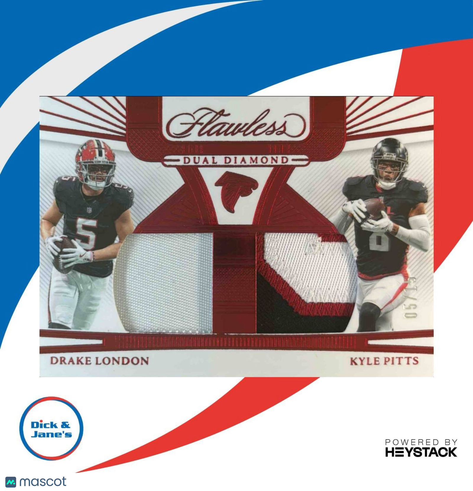 2024 Flawless Drake London Kyle Pitts Dual Memorabilia Ruby 5/15 #2 MEM Falcons - Sports Cards
