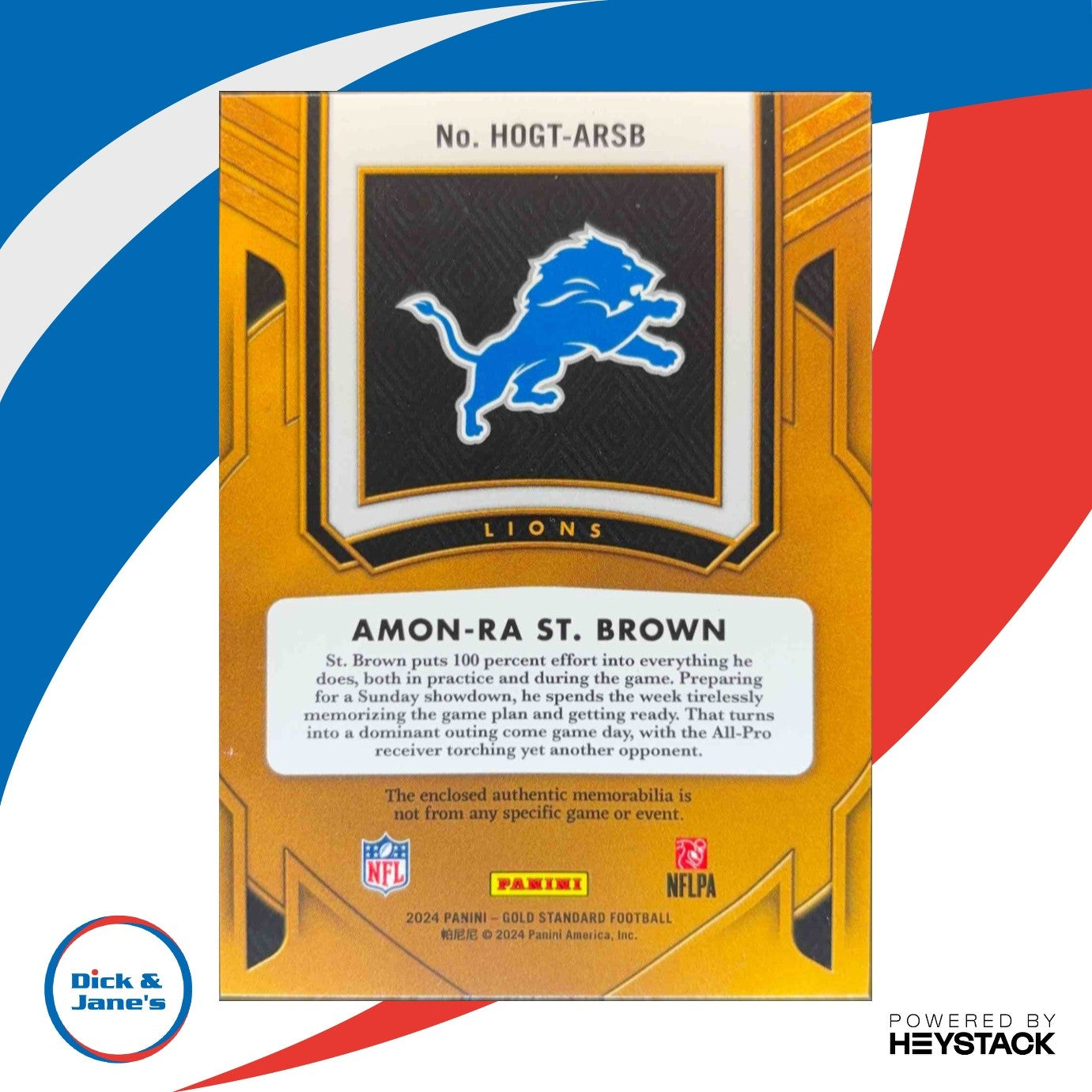 2024 Gold Standard Amon-Ra St. Brown Heart of Gold 040/199 MEM Detroit Lions - Sports Cards