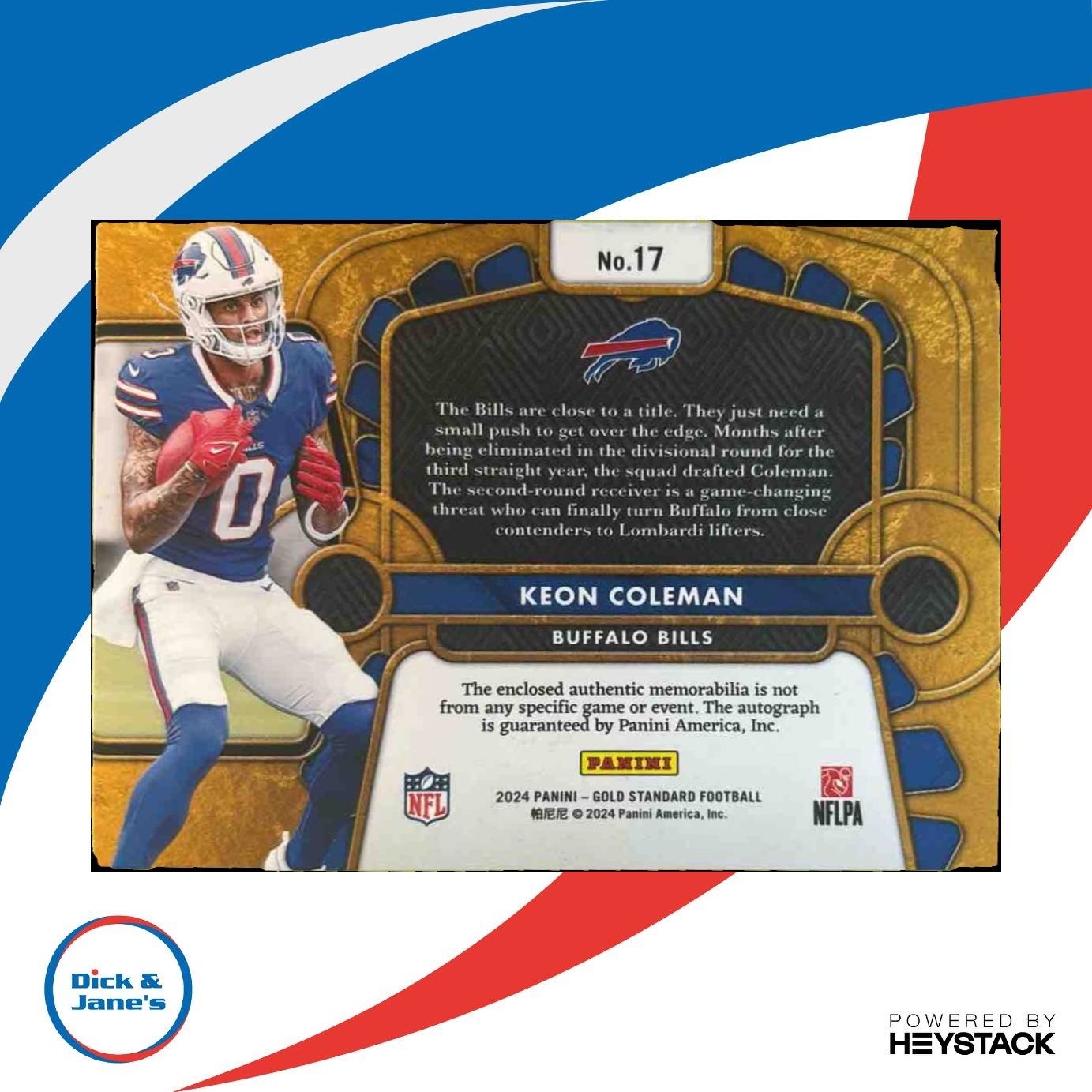2024 Gold Standard Keon Coleman Rookie Auto Triple Jersey /49 MEM RC Bills - Sports Cards