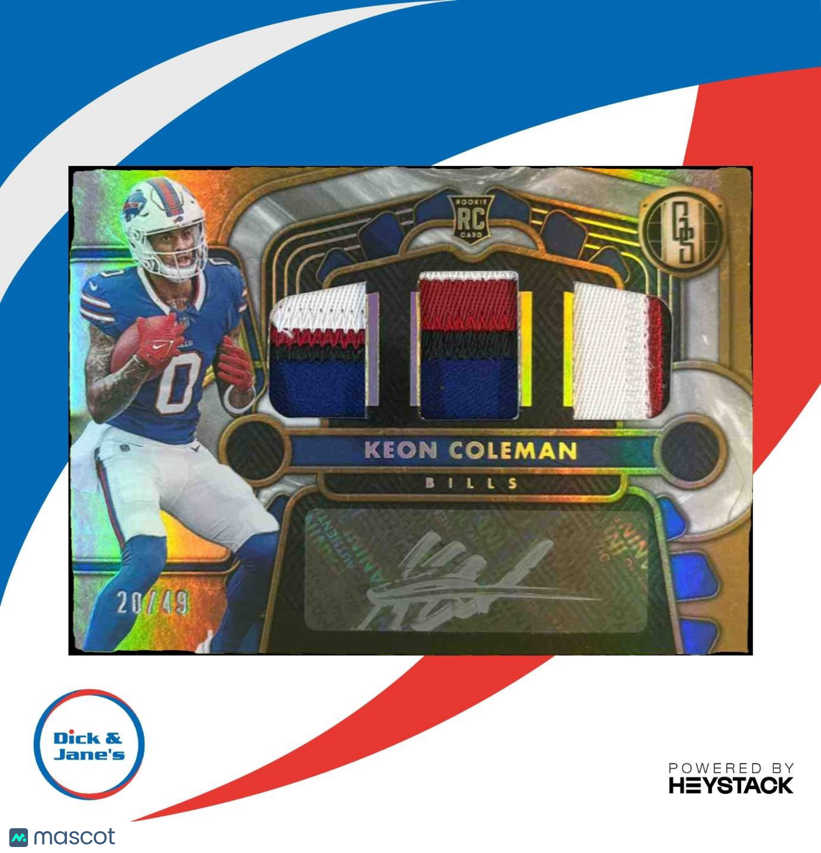2024 Gold Standard Keon Coleman Rookie Auto Triple Jersey /49 MEM RC Bills - Sports Cards