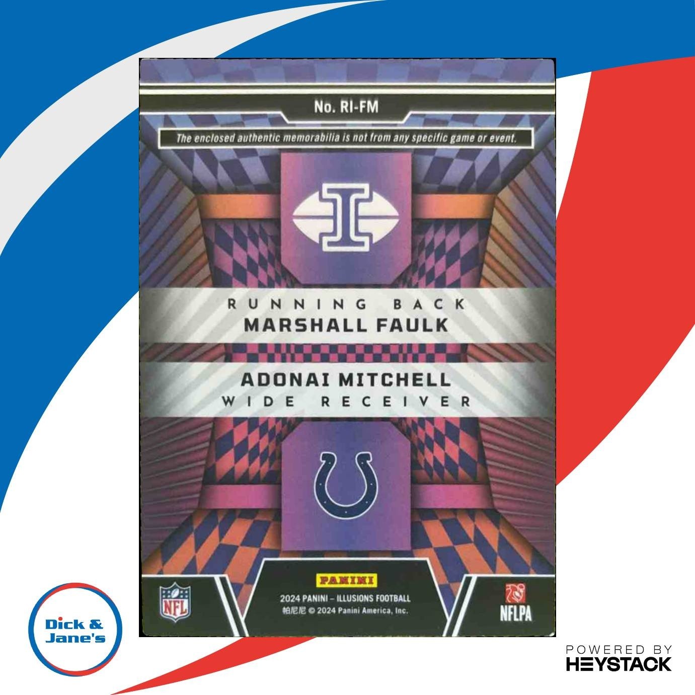 2024 Illusions Adonai Mitchell Marshall Faulk Rookie Idols Dual Patch RC Colts - Sports Cards