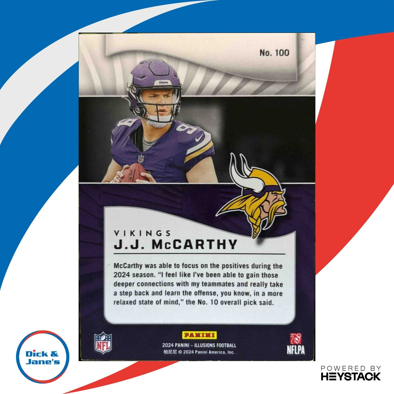 2024 Illusions J.J. McCarthy Diamond Trophy Collection 20/50 #100 Vikings Rookie - Sports Cards