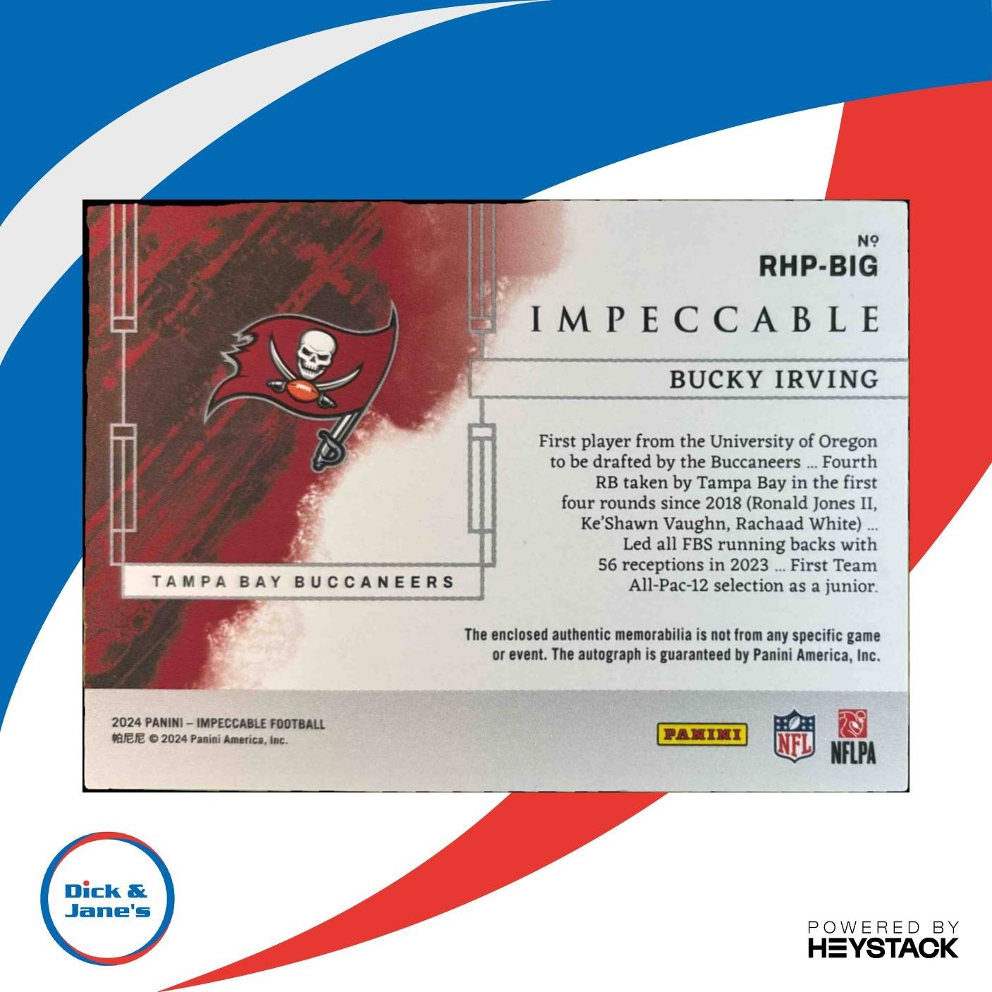 2024 Impeccable Bucky Irving Rookie Helmet and Cleat Patch Auto /5 RC Buccaneers - Sports Cards