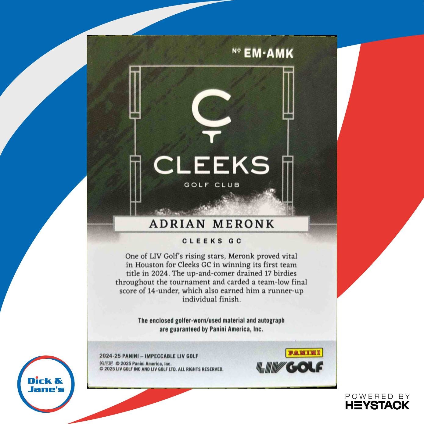 2024 Impeccable LIV Golf Adrian Meronk Elegance Memorabilia Auto Purple 16/19 Sports Cards