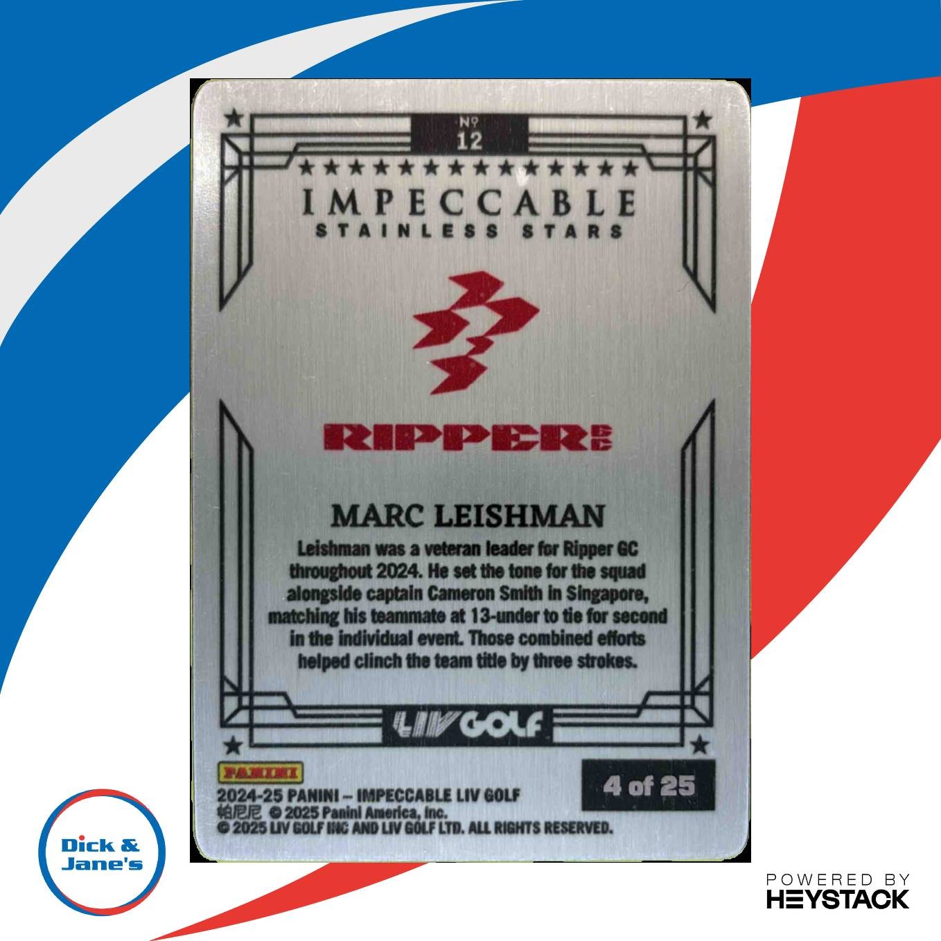 2024 Impeccable LIV Golf Marc Leishman Stainless Stars Blue /25 #12 Auto Ripper Sports Cards