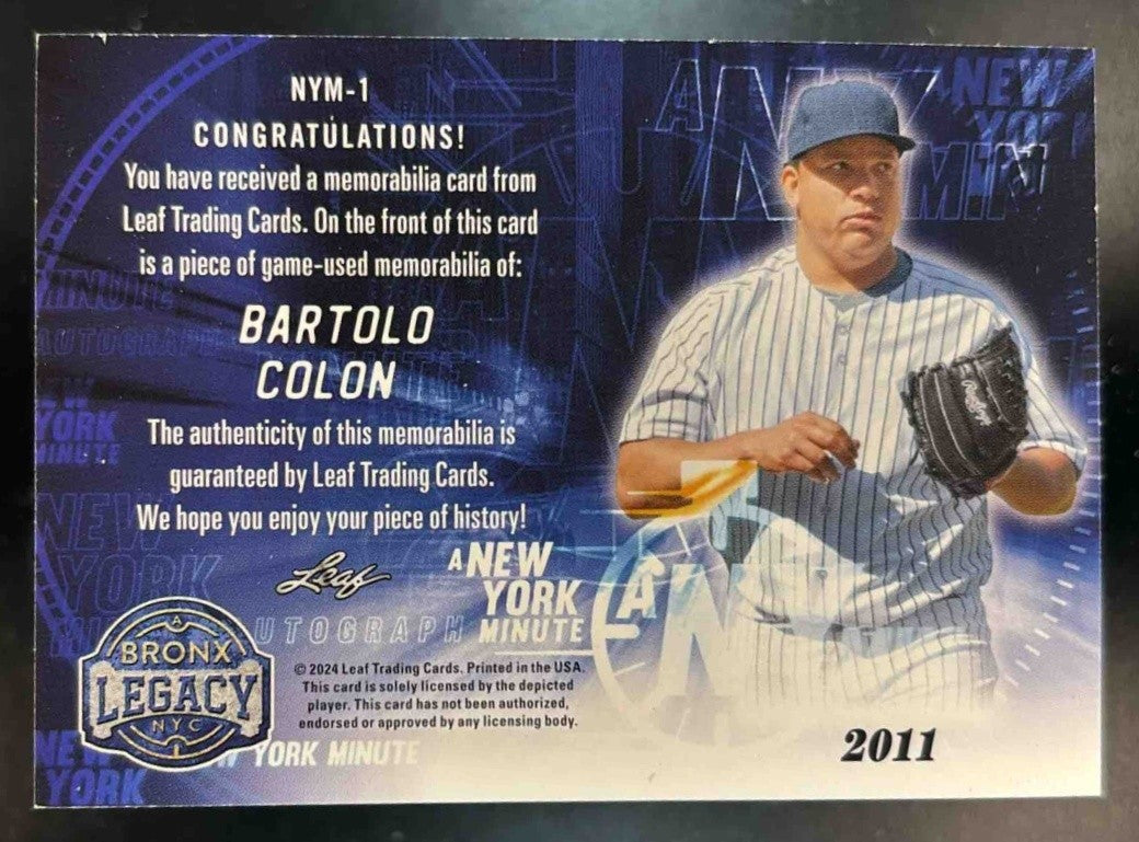 2024 Leaf A Bronx Legacy Bartolo Colon New York Minute Patch /45 #NYM-1 Yankees - Sports Cards
