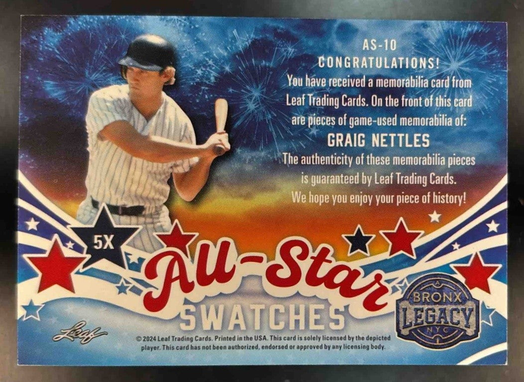 2024 Leaf A Bronx Legacy Graig Nettles All Star Swatches /45 MEM New York Yankee - Sports Cards