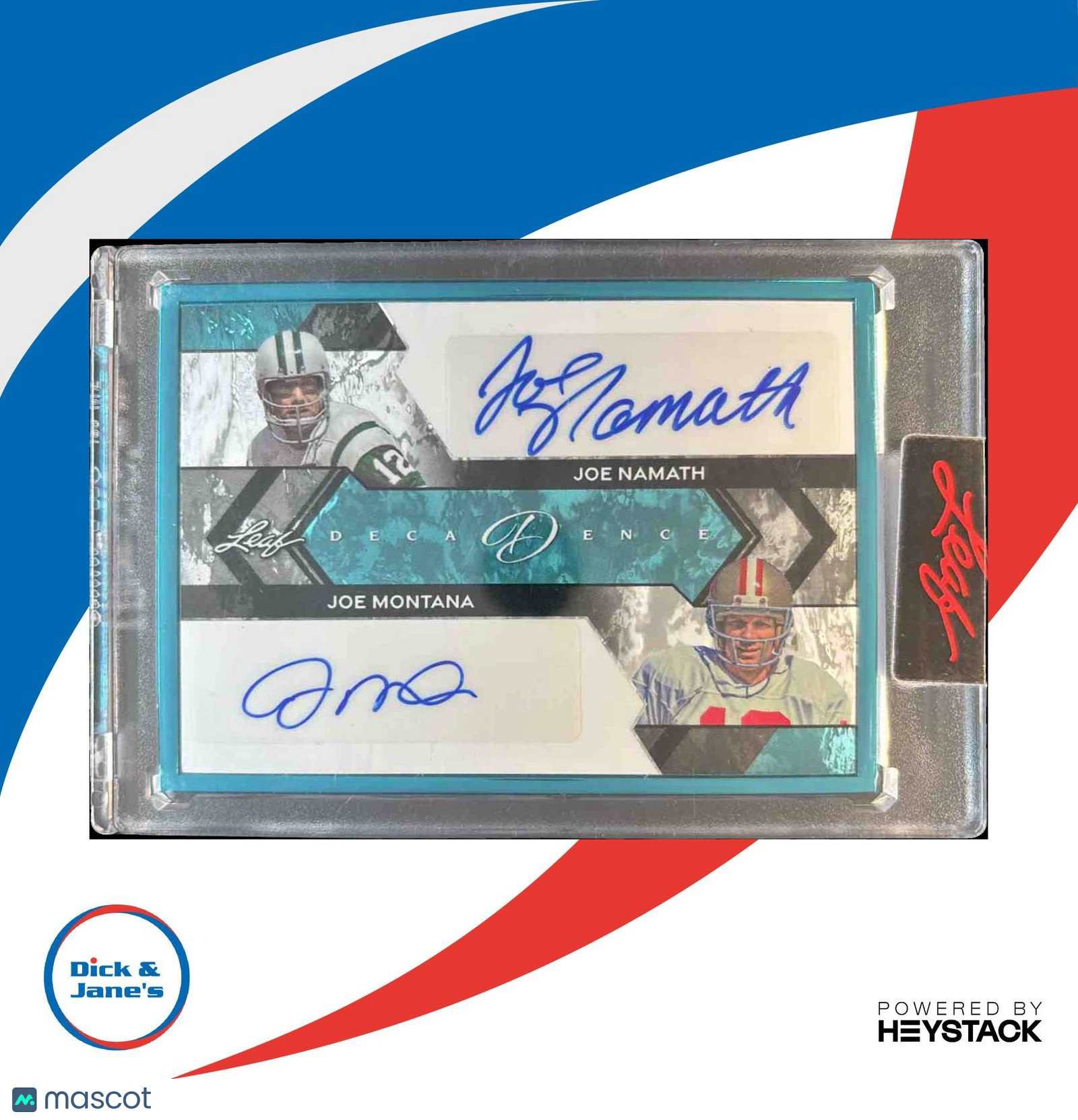 2024 Leaf Decadence Joe Namath Montana Dual Auto Turquoise 1/10 HOF QB - Sports Cards