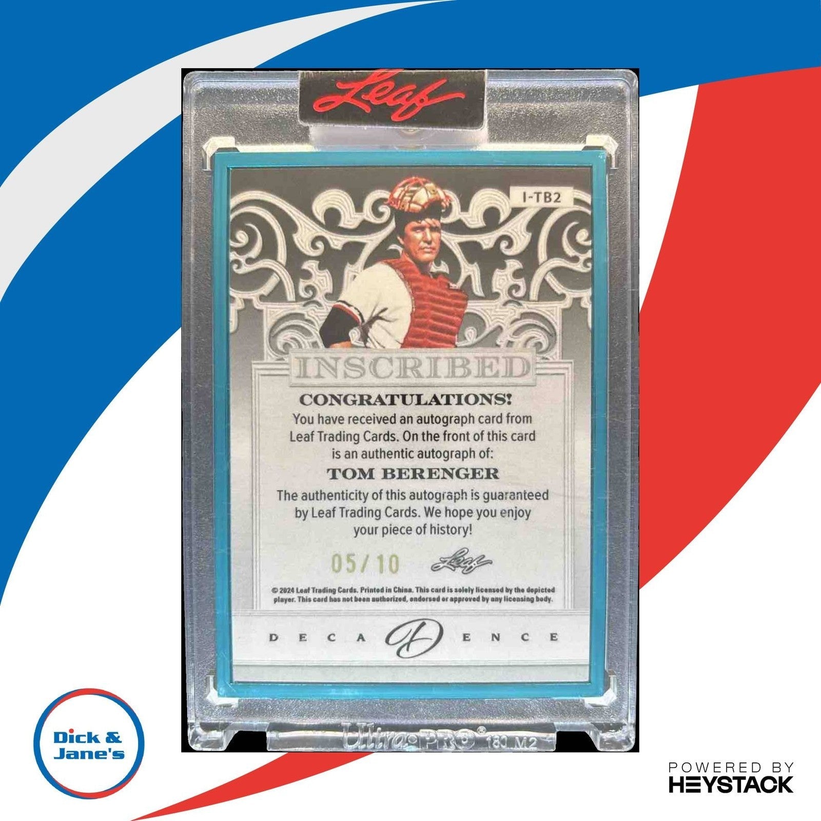 2024 Leaf Decadence Tom Berenger Inscribed Auto Turquoise 5/10 Jake Taylor Movie - Sports Cards