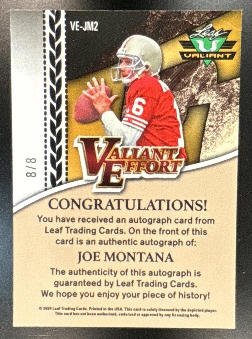 2024 Leaf Eclectic Joe Montana Valiant Effort Auto /8 Auto San Francisco 49ers - Sports Cards