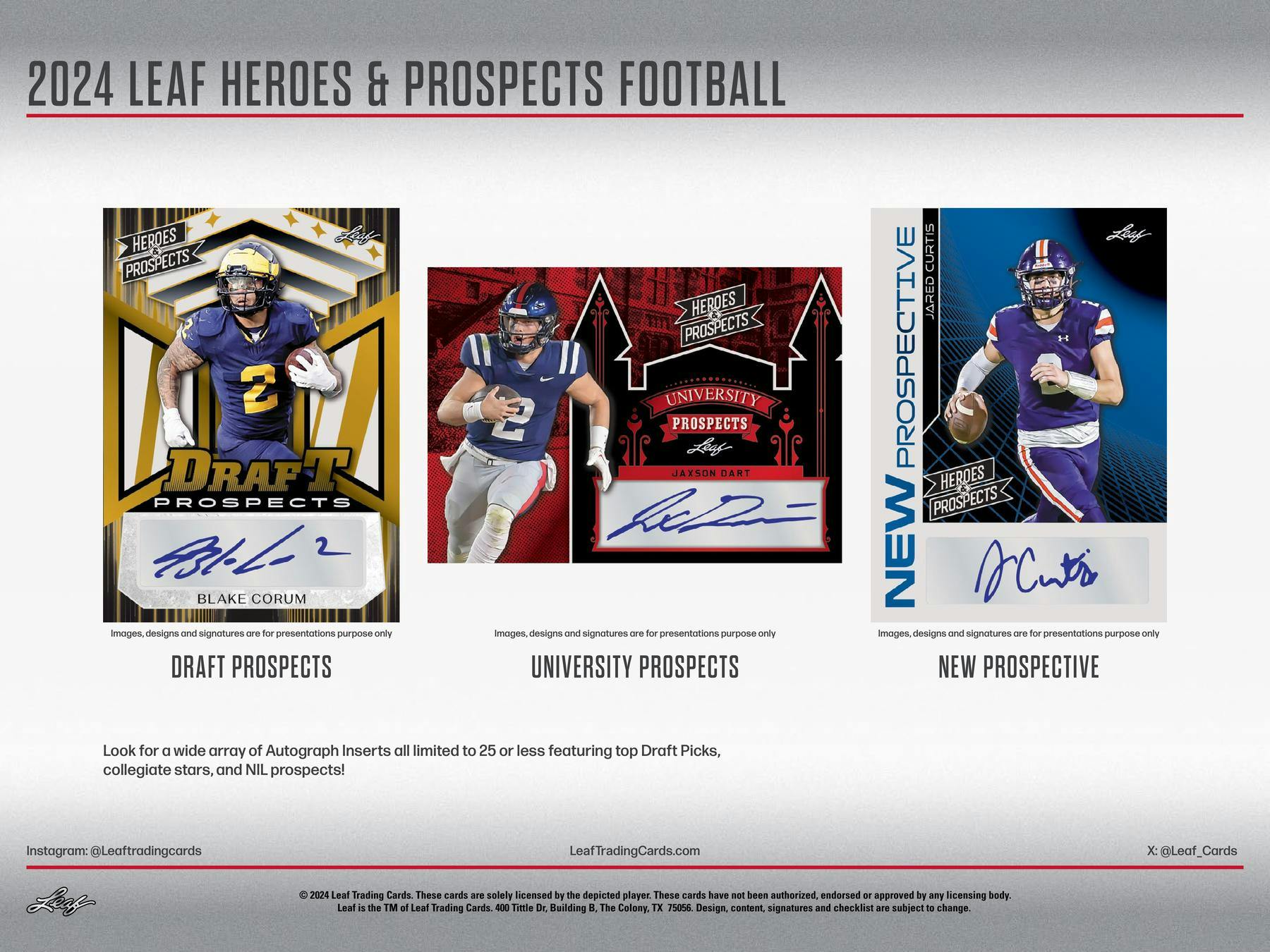 2024 Leaf Heroes & Prospects Football Hobby Box (6 Autographs) NFL Hobby Box