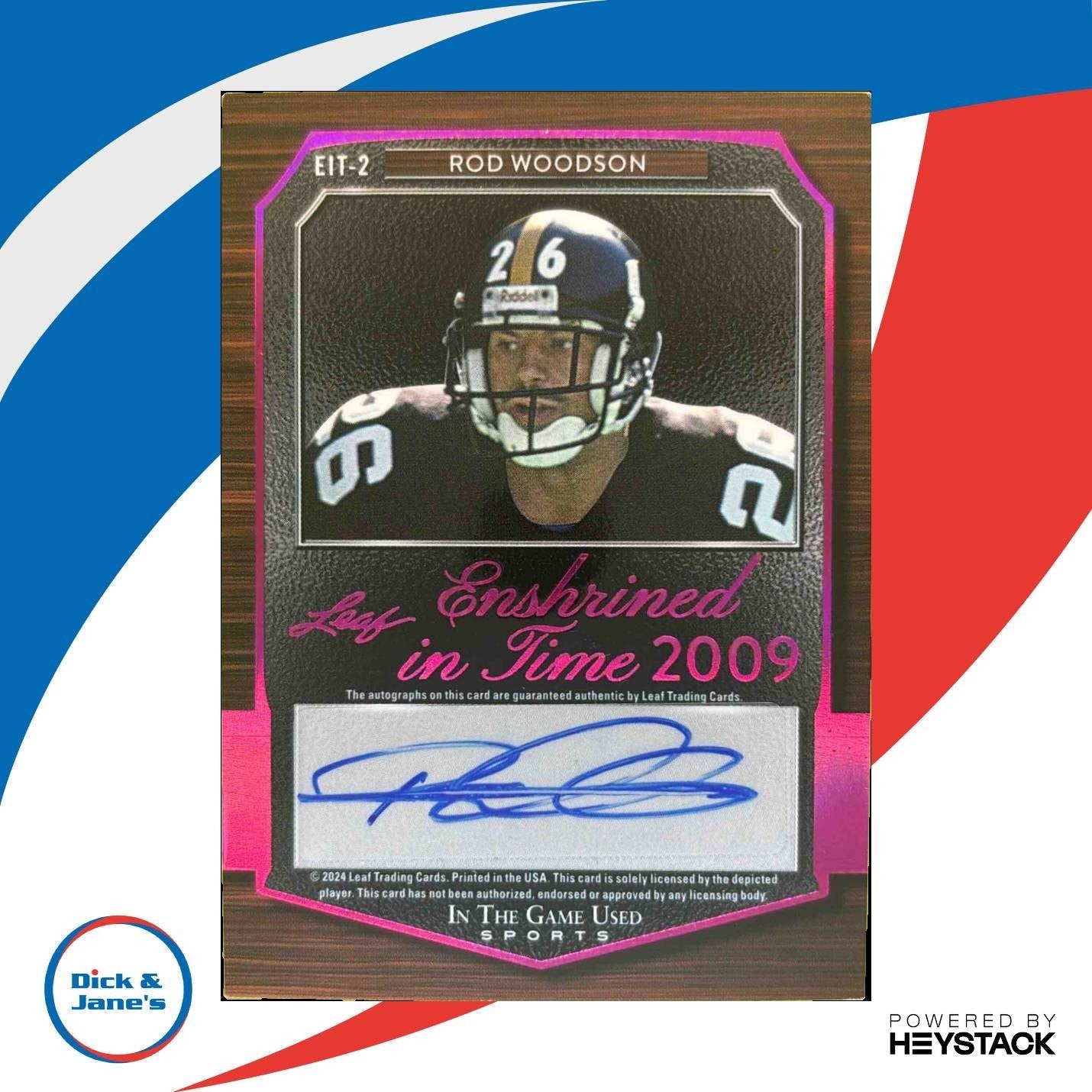 2024 Leaf In the Game Used BRUCE SMITH ROD WOODSON Dual Auto 1/1 Steelers Bills - Sports Cards