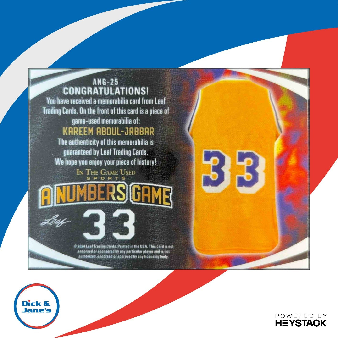2024 Leaf In The Game Used Sports Kareem Abdul-Jabbar Numbers Bronze Holo /5 - Sports Cards