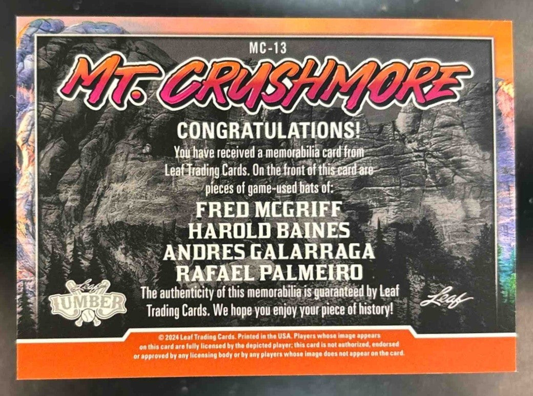 2024 Leaf Lumber McGriff Baines Galarraga Mt. Crushmore Pewtet Patch /15 - Sports Cards